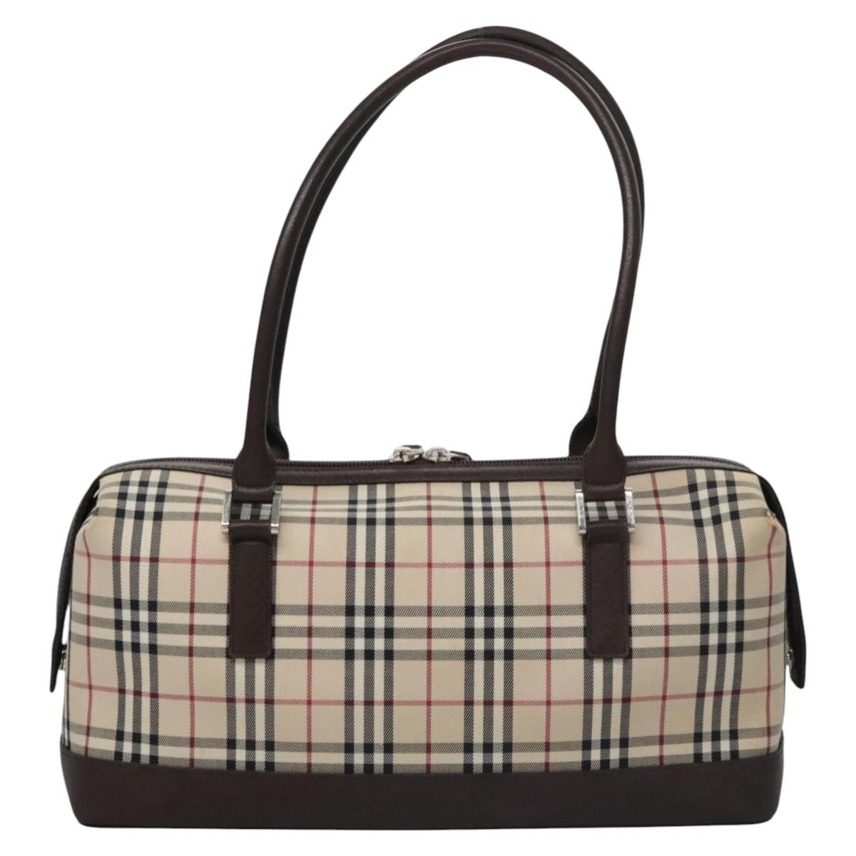 Burberry Nova Check Beige Canvas Handbag (Pre-Owned)