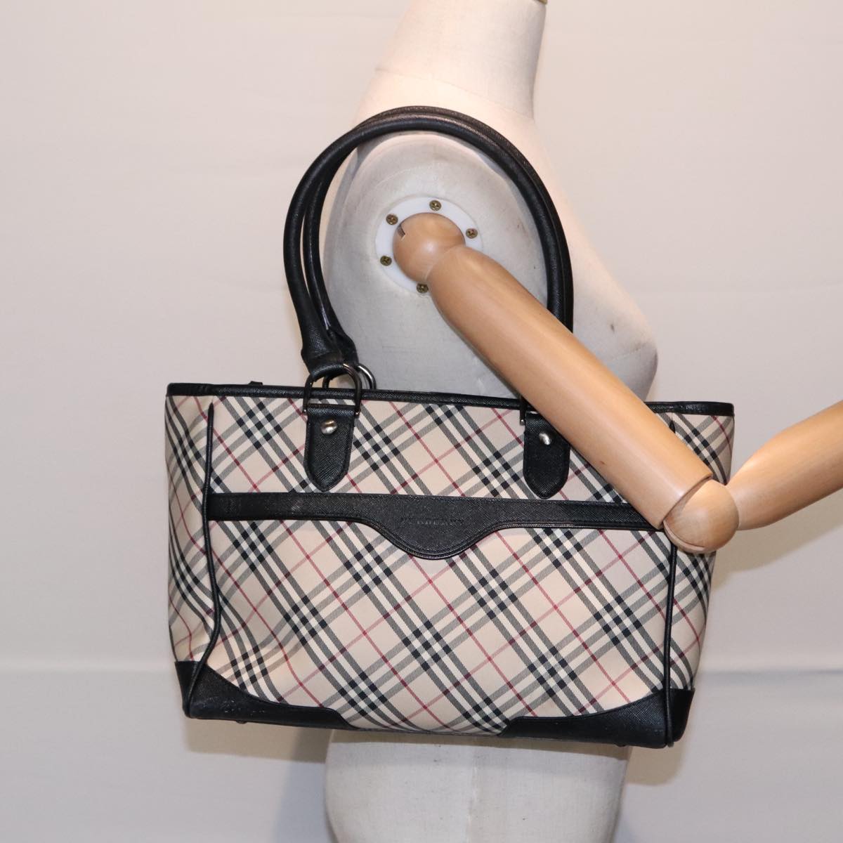 Burberry Nova Check Beige Canvas Handbag (Pre-Owned)