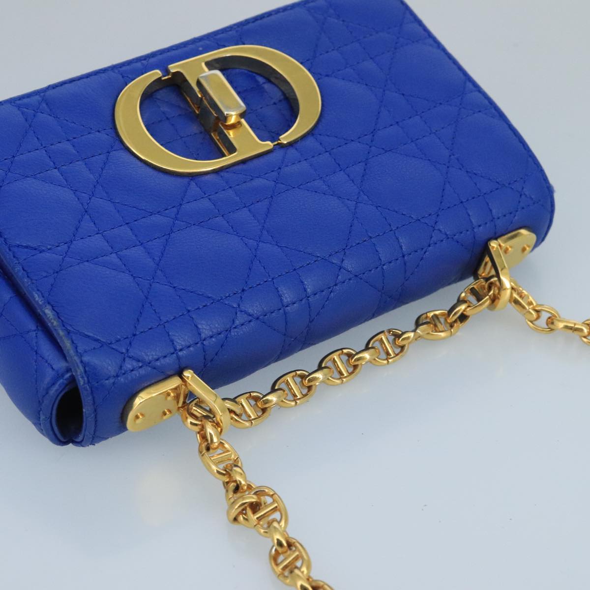 Dior Caro Blue Leather Shoulder Bag (Pre-Owned)