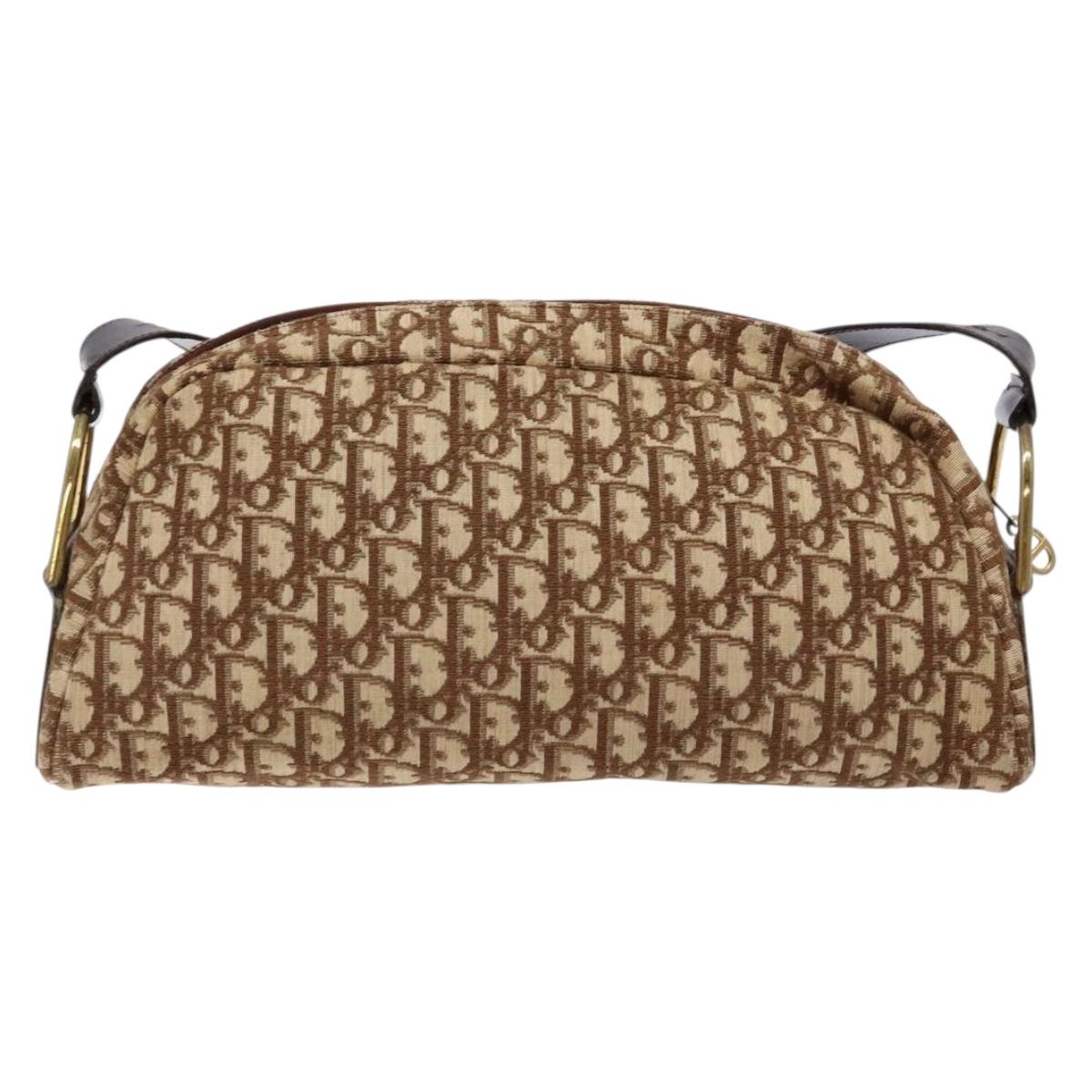 Dior Trotter Brown,Gold Canvas Shoulder Bag (Pre-Owned)
