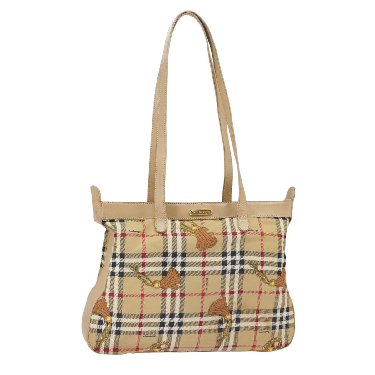 Burberry Nova Check Beige Canvas Shoulder Bag (Pre-Owned)
