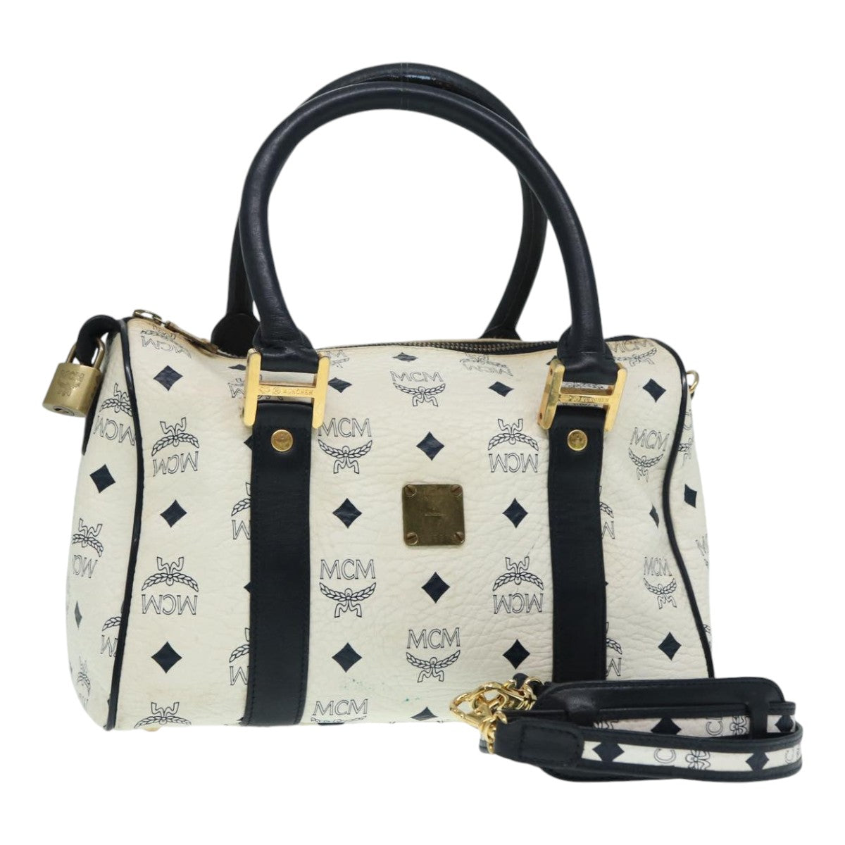 MCM Visetos White Leather Handbag (Pre-Owned)