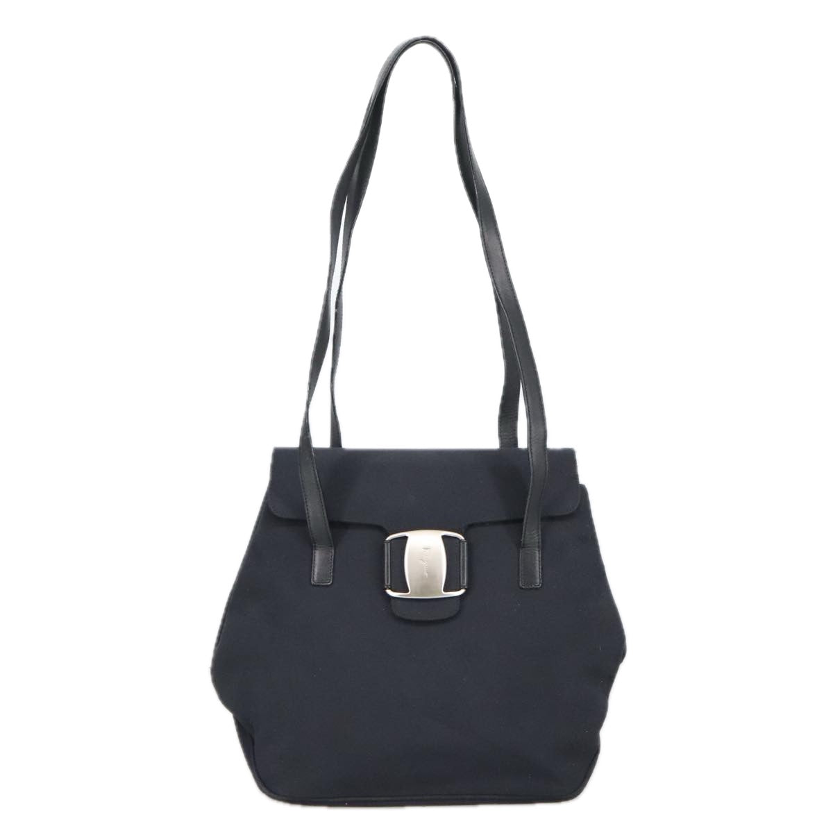 Salvatore Ferragamo Vara Black Canvas Shoulder Bag (Pre-Owned)