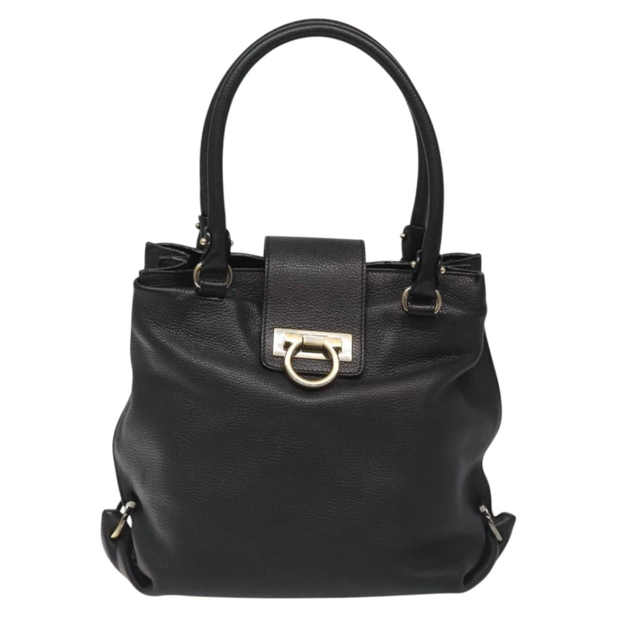 Salvatore Ferragamo Gancini Black Leather Handbag (Pre-Owned)