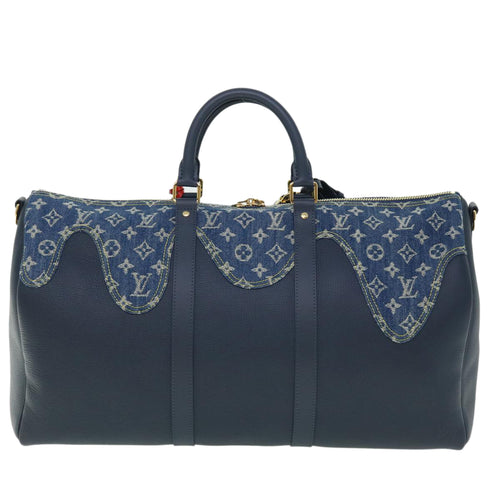 Louis Vuitton Keepall Bandouliere 50 Navy Leather Travel Bag (Pre-Owned)