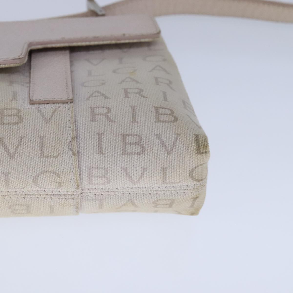 Bulgari Logo Mania Beige Canvas Shoulder Bag (Pre-Owned)