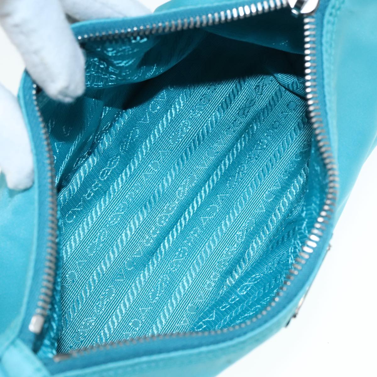 Prada Re-Nylon Blue Canvas Clutch Bag (Pre-Owned)