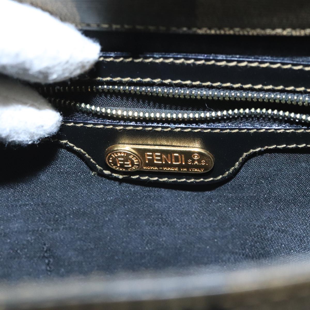 Fendi Pequin Brown Canvas Handbag (Pre-Owned)