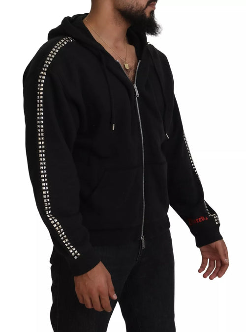 Dsquared² Black Embellished Full Zip Hooded Men's Sweater