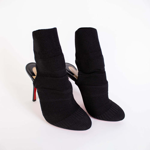 Christian Louboutin Elegant Black Fabric and Leather Ankle Women's Boots