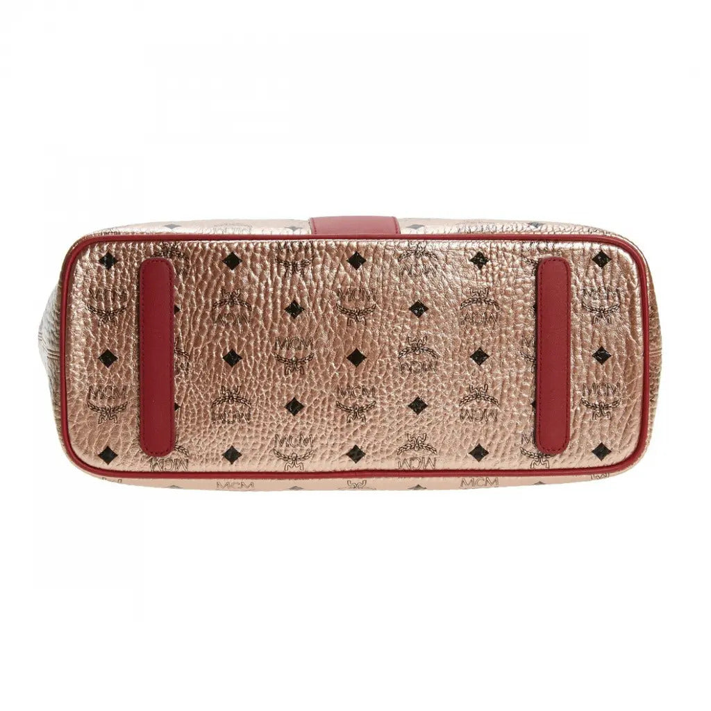 MCM Anya Champagne Gold Monogram Visetos Canvas Medium Tote Bag