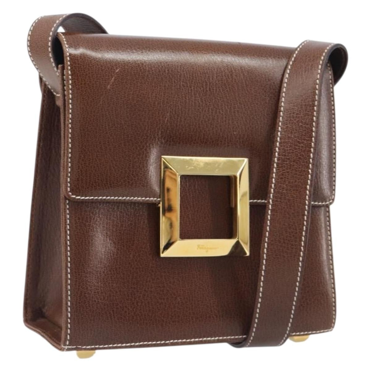 Salvatore Ferragamo Shoulder Bag Leather Brown Leather Shoulder Bag Bag (Pre-Owned)