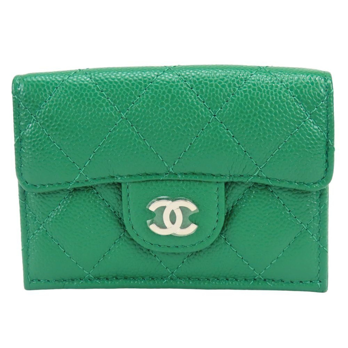 Chanel Green Grained Calfskin Wallet (Tri-Fold) (Pre-Owned)
