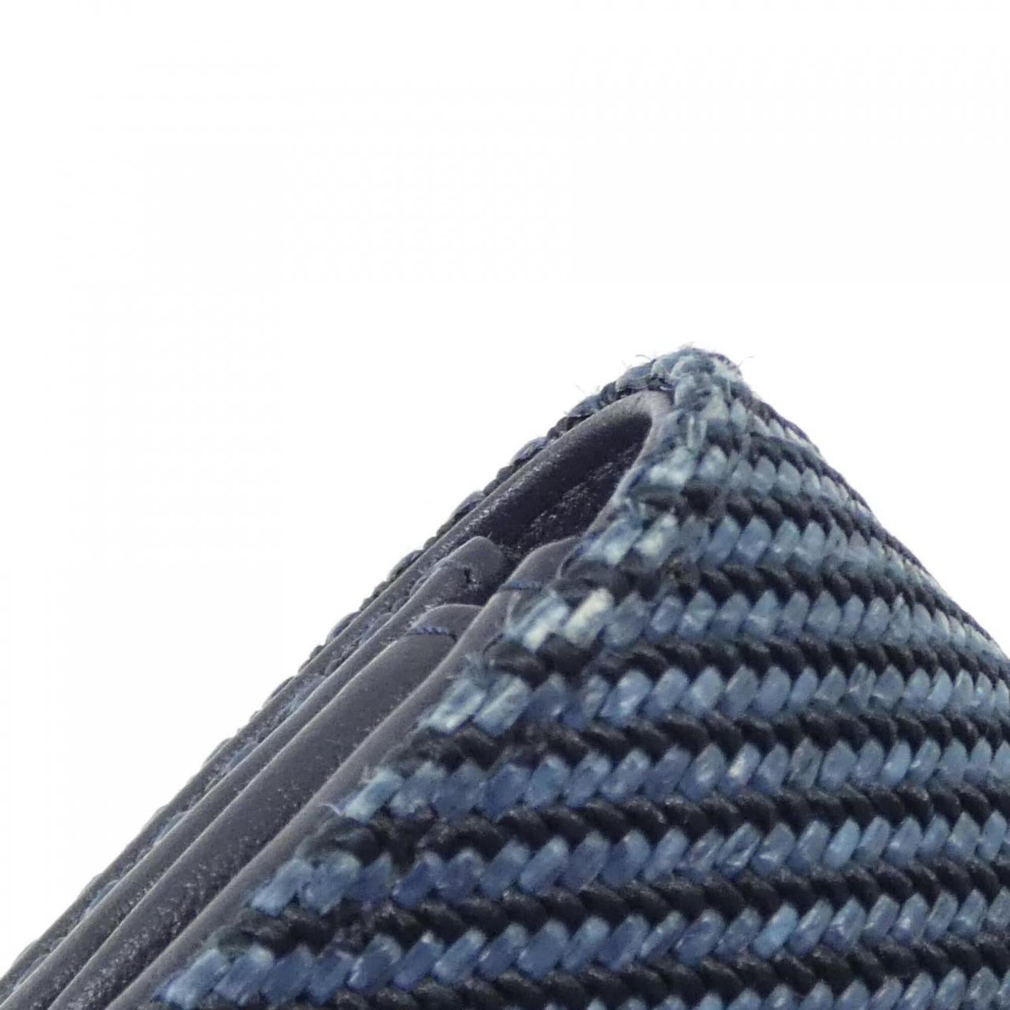 Chanel Navy Nylon Canvas Leather Long Wallet (Bi-Fold) (Pre-Owned)