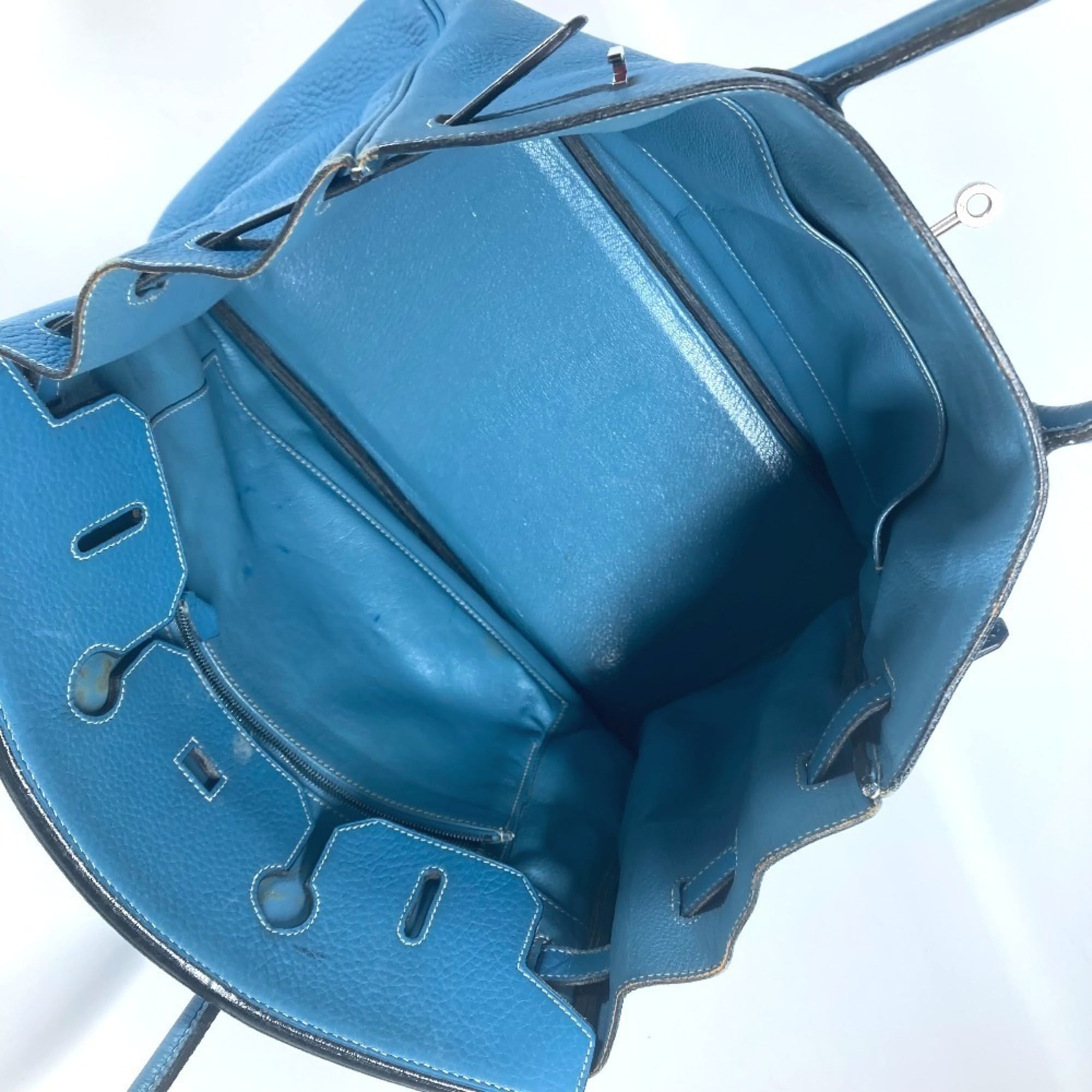 Hermes Birkin Blue Taurillon Clemence Leather Handbag Tote Bag (Pre-Owned)