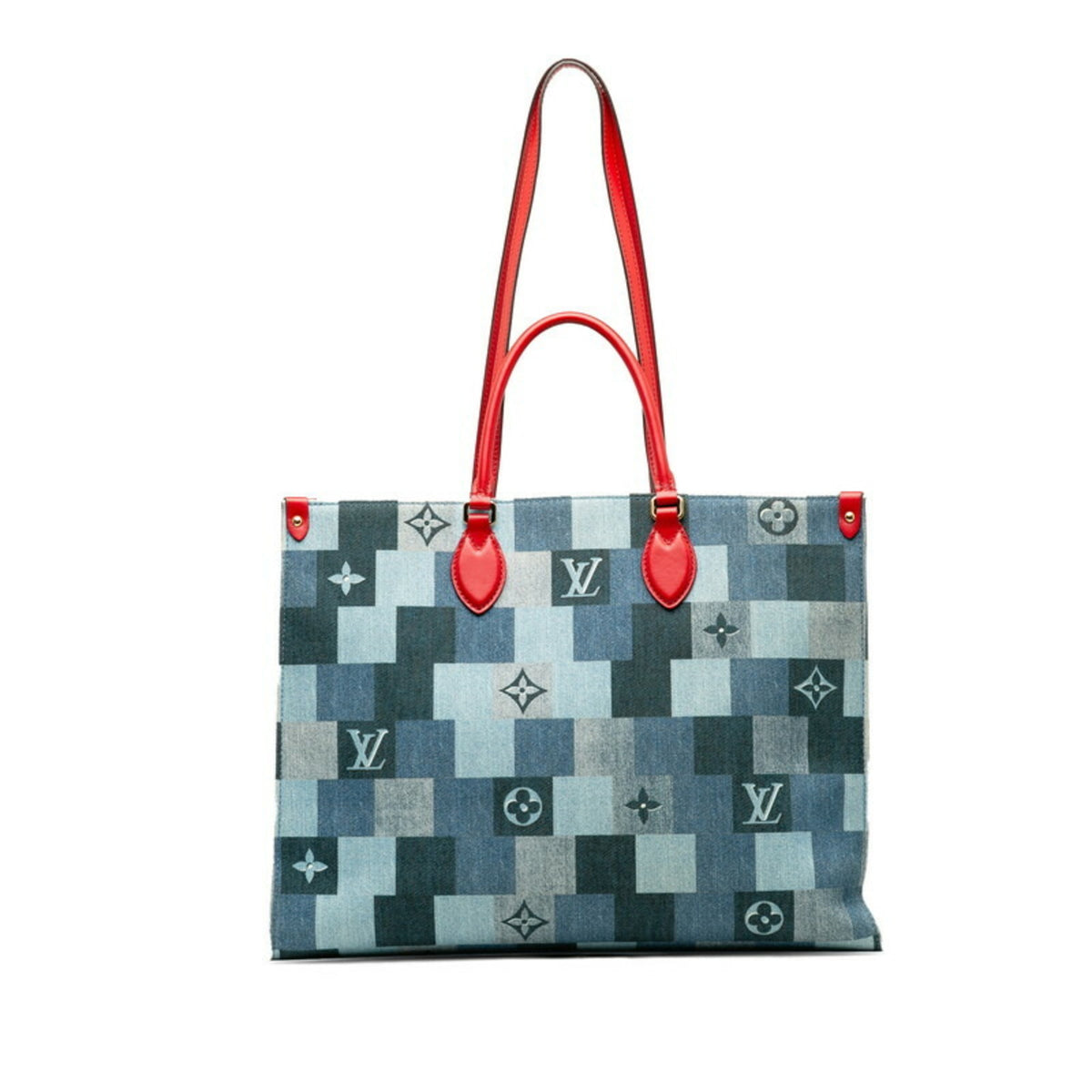Louis Vuitton Blue Red Color Denim Leather Shoulder Bag Tote Bag (Pre-Owned)