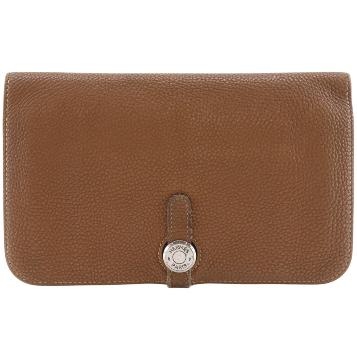 Hermes Brown Taurillon Clemence Leather Long Wallet (Bi-Fold) (Pre-Owned)