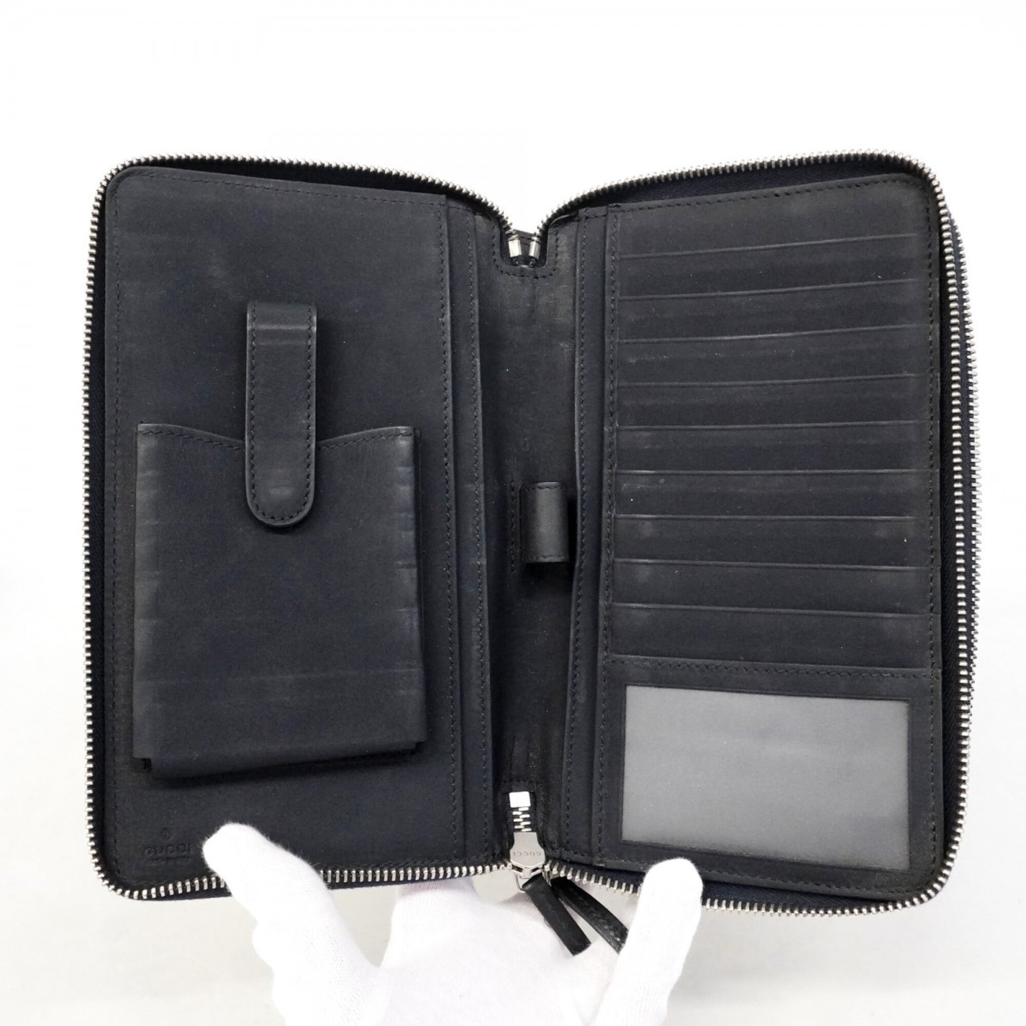 Gucci Navy Leather Long Wallet (Bi-Fold) (Pre-Owned)