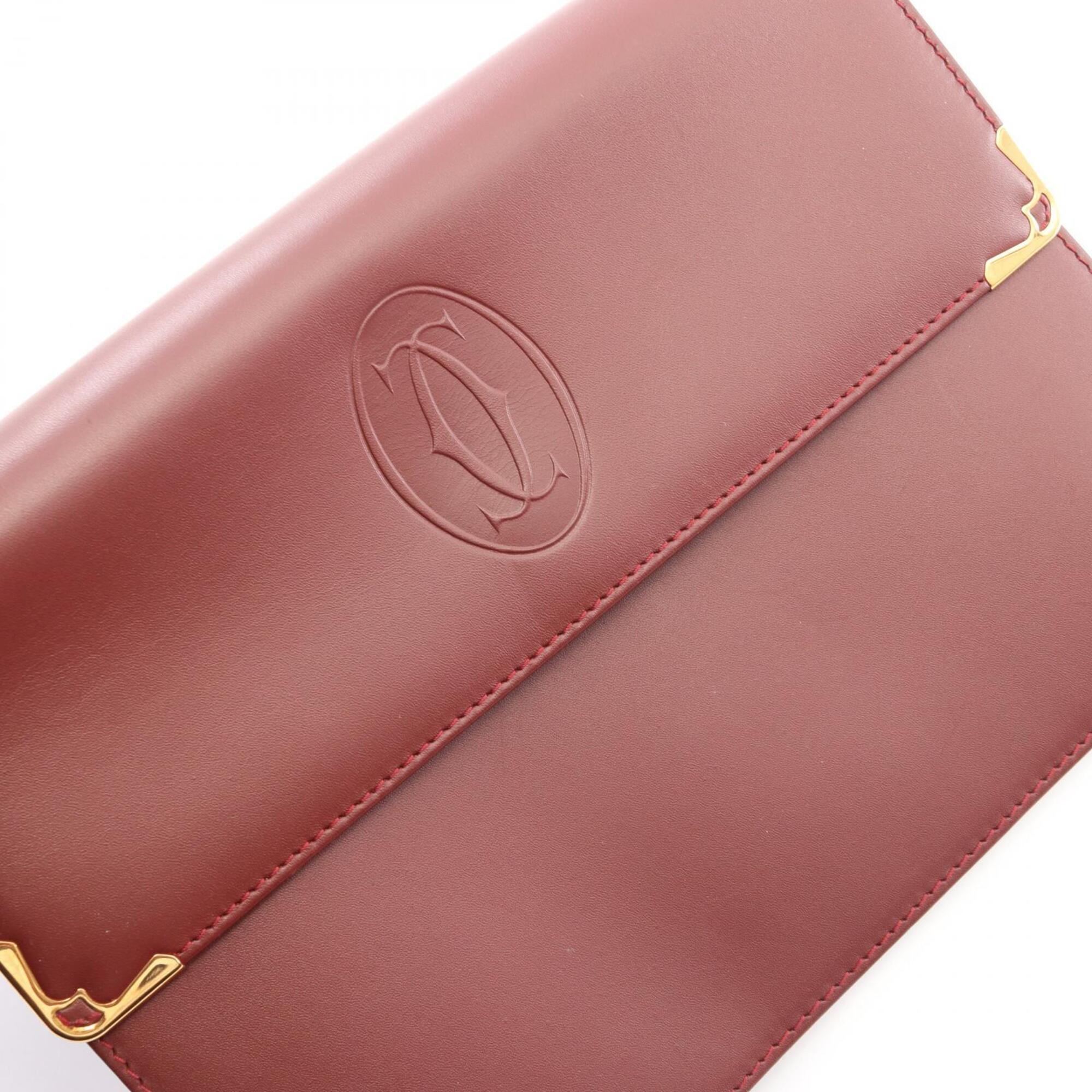 Cartier Bordeaux Leather Clutch Bag Handbag (Pre-Owned)
