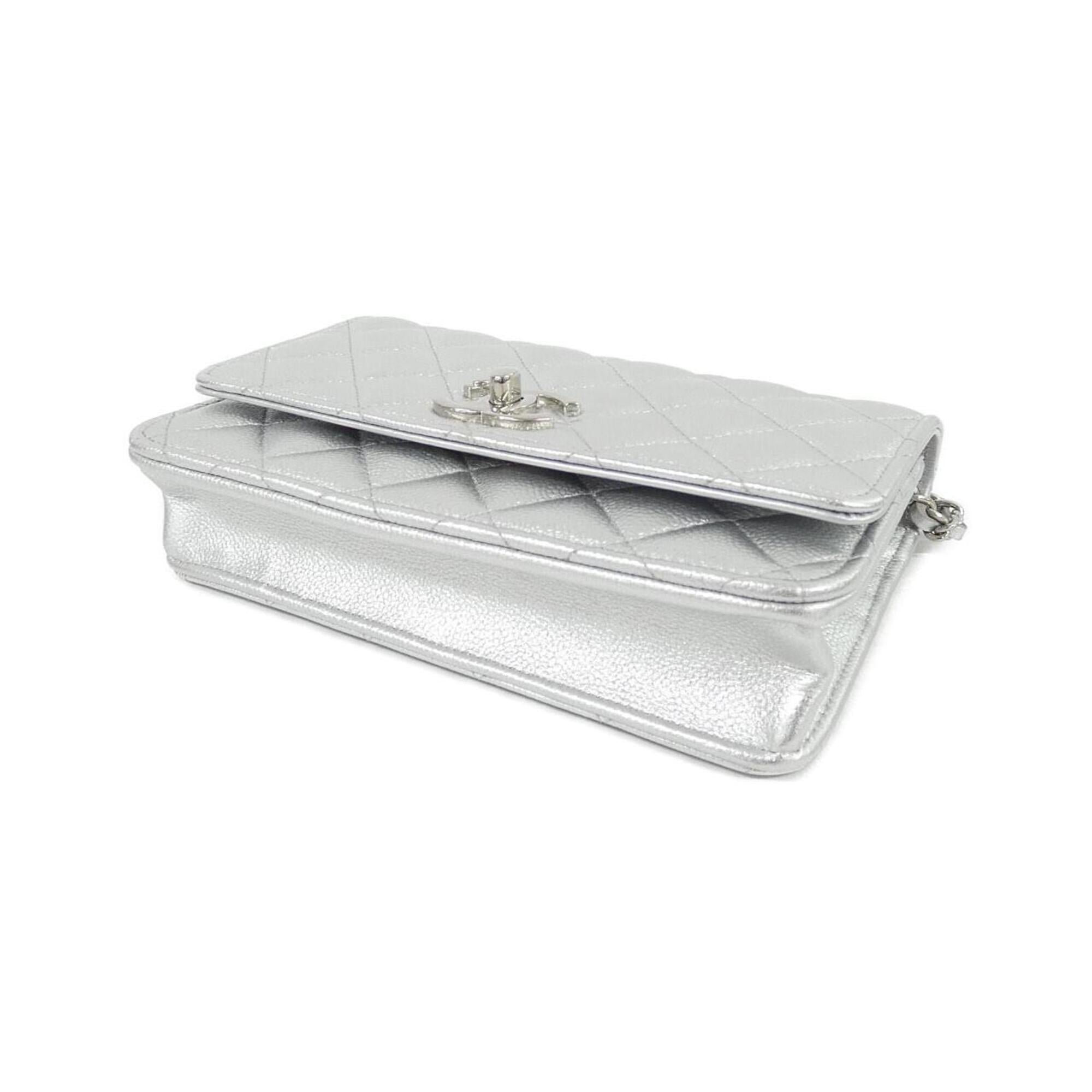 Chanel Silver Grained Calfskin Chain/Shoulder Wallet (Pre-Owned)