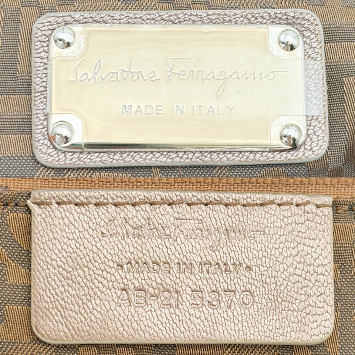 Salvatore Ferragamo Gancini Bronze Leather Handbag (Pre-Owned)