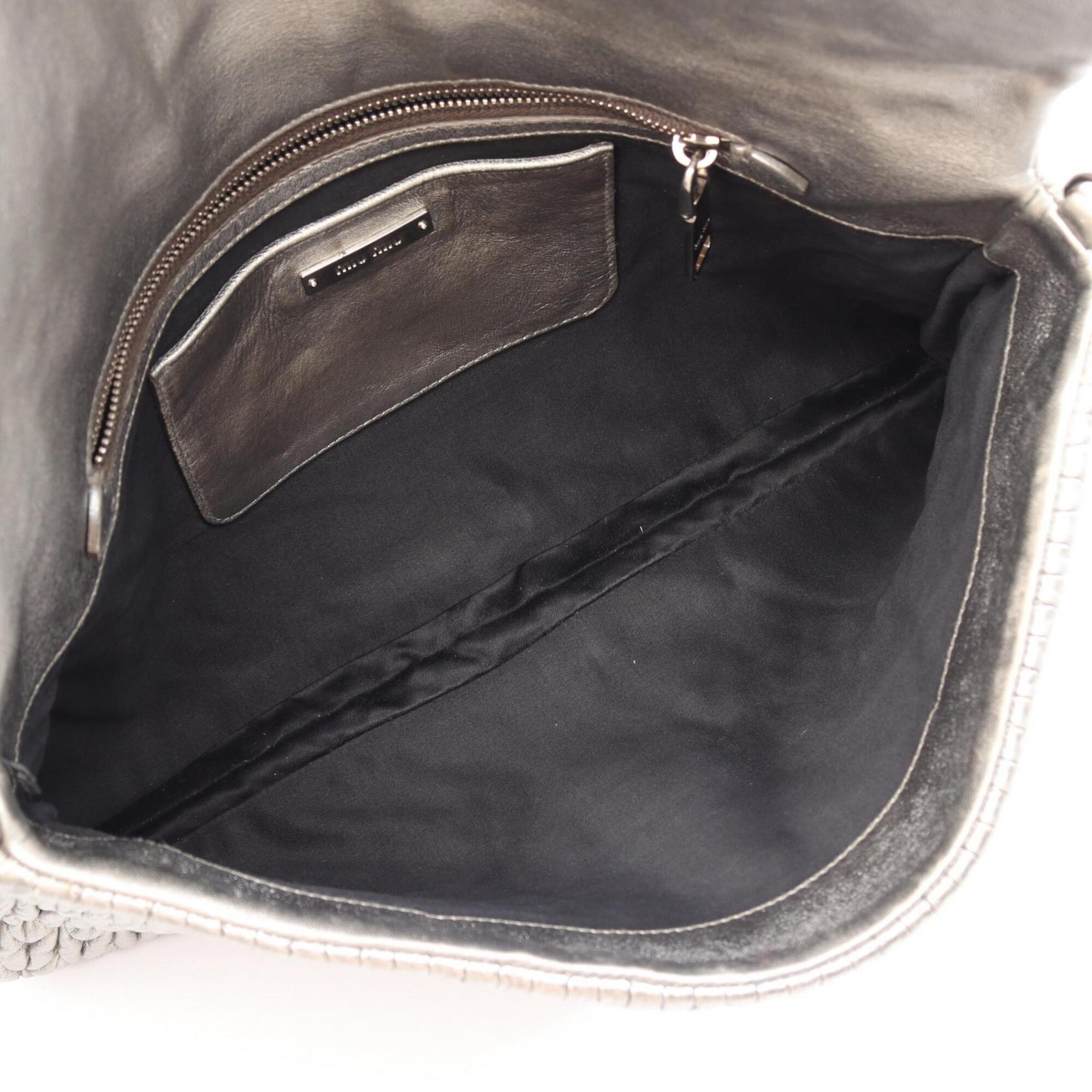 Miu Miu Matelasse Silver Leather Handbag Shoulder Bag (Pre-Owned)