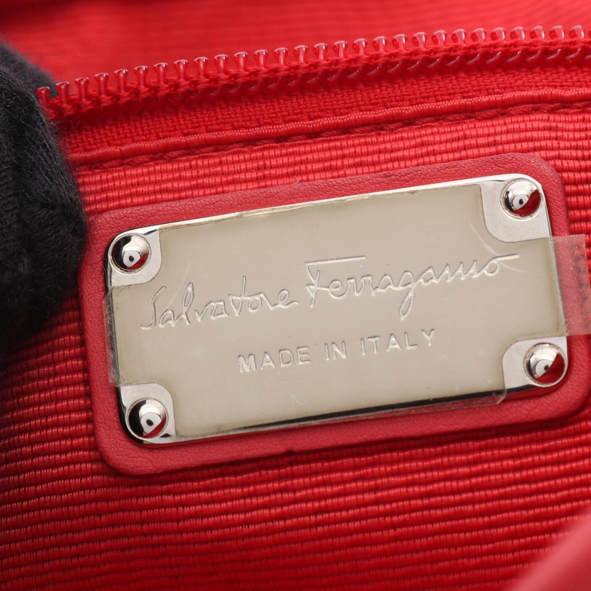 Salvatore Ferragamo Red Color Canvas Leather Handbag Tote Bag (Pre-Owned)