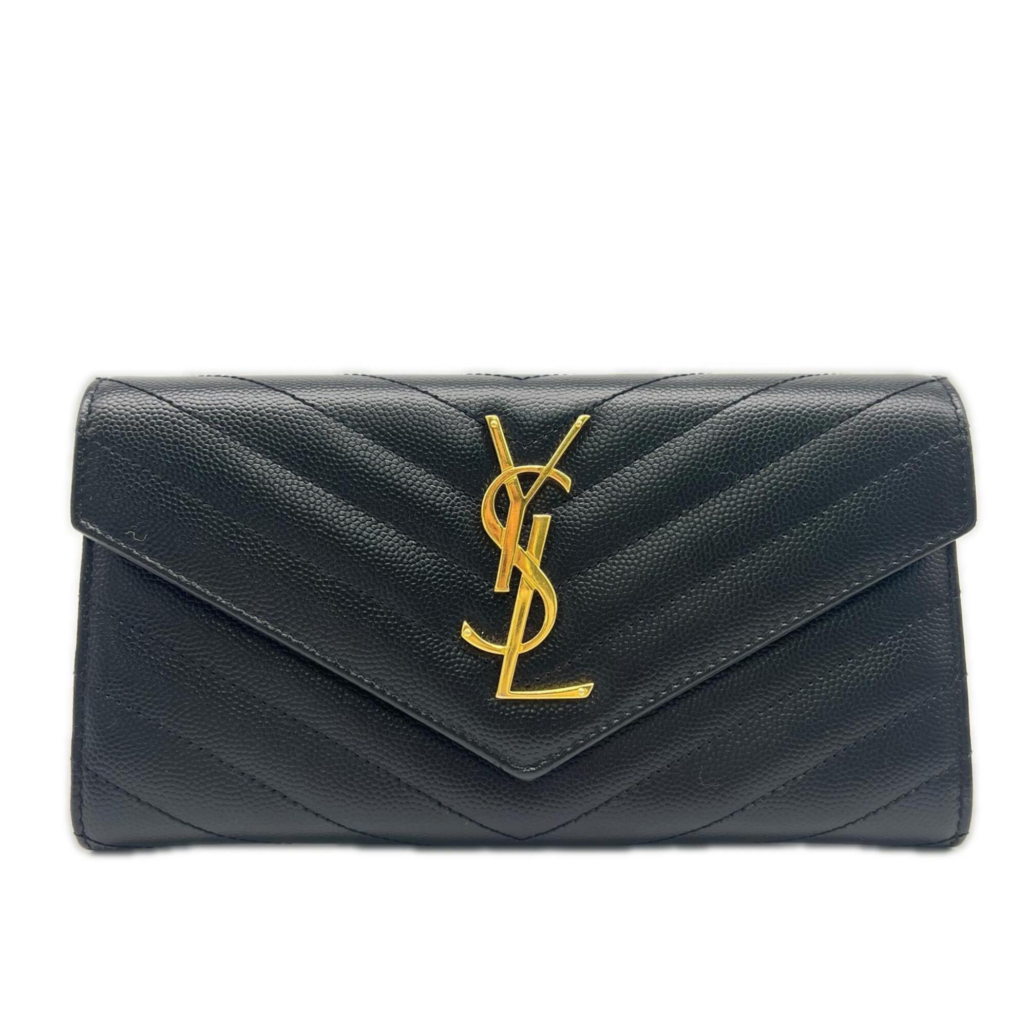Yves Saint Laurent Black Leather Long Wallet (Bi-Fold) (Pre-Owned)