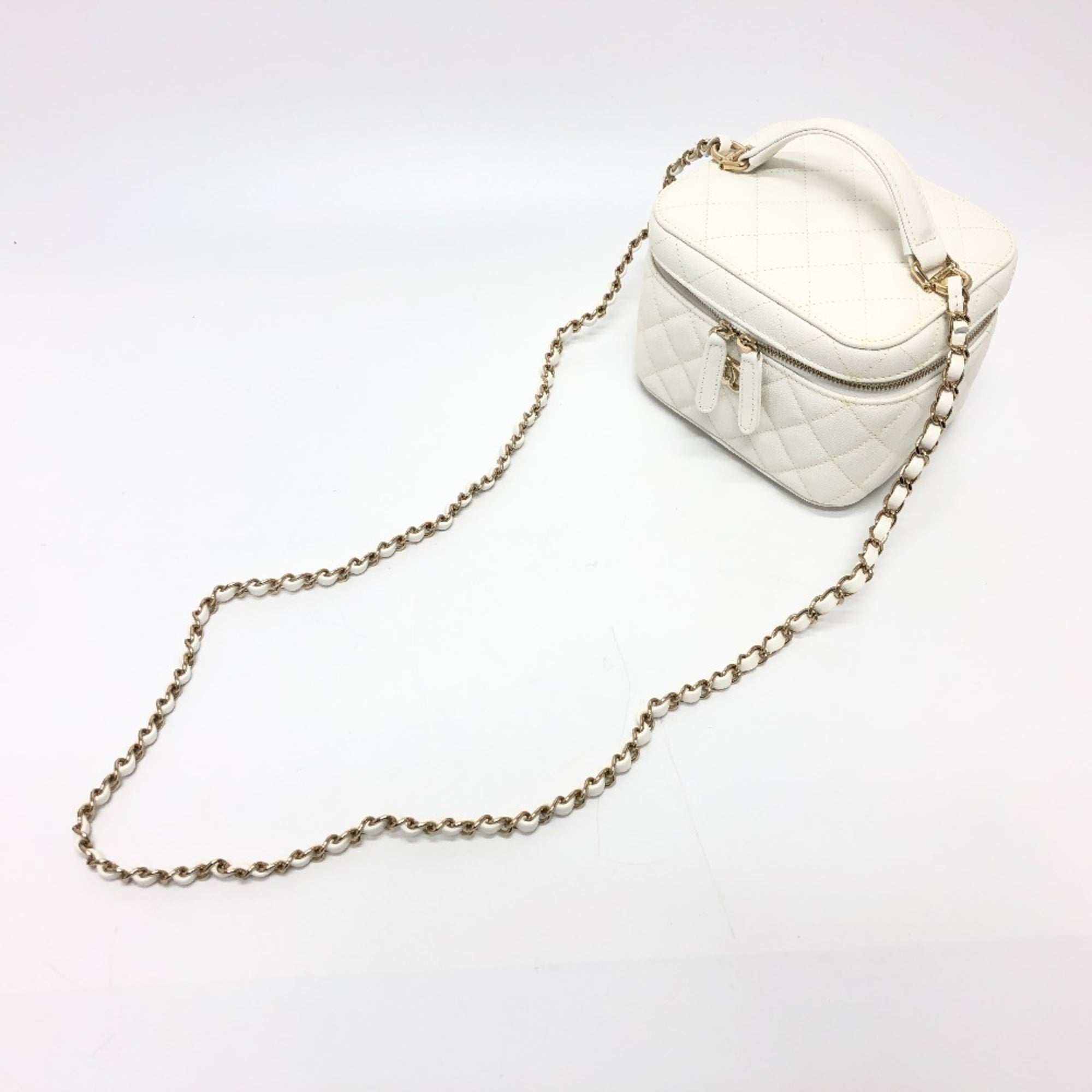 Chanel Caviar Skin White Caviar Leather Handbag Shoulder Bag Vanity Bag (Pre-Owned)