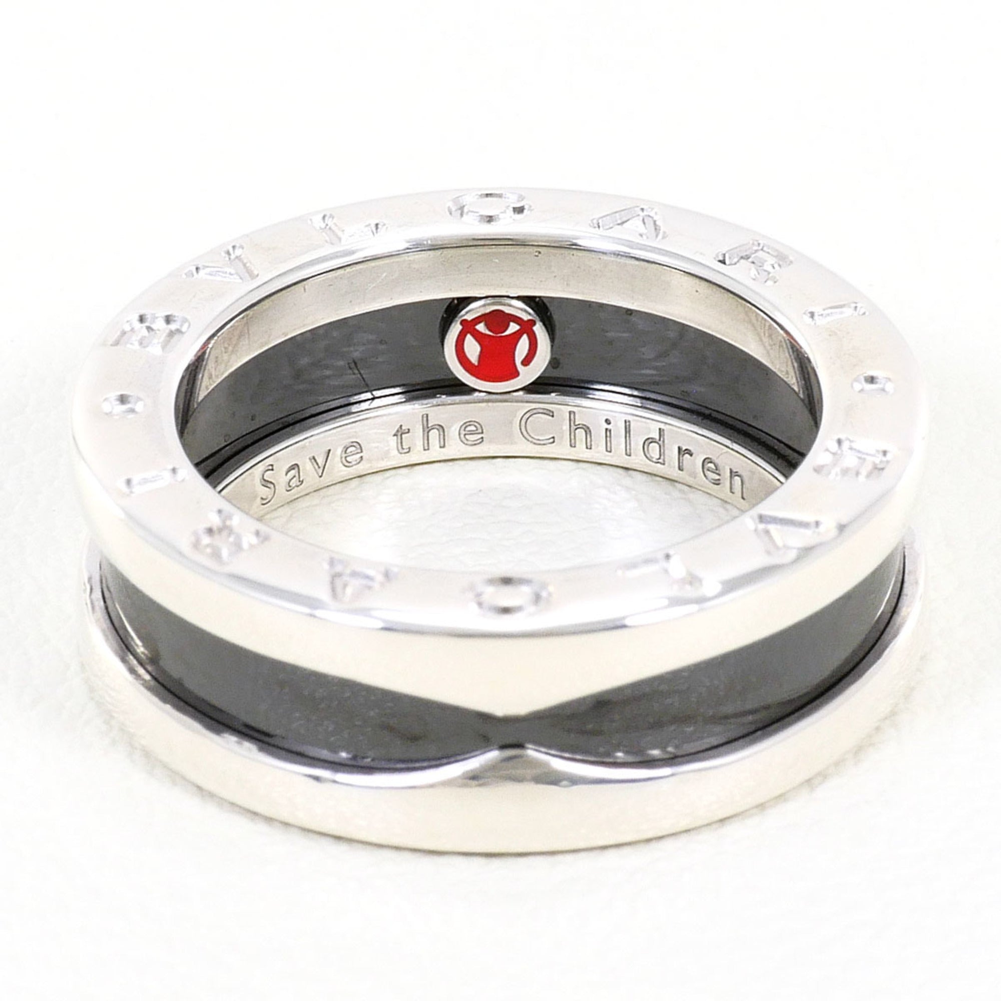 Bvlgari Silver Black Ceramic Silver 925 Band Ring (Pre-Owned)