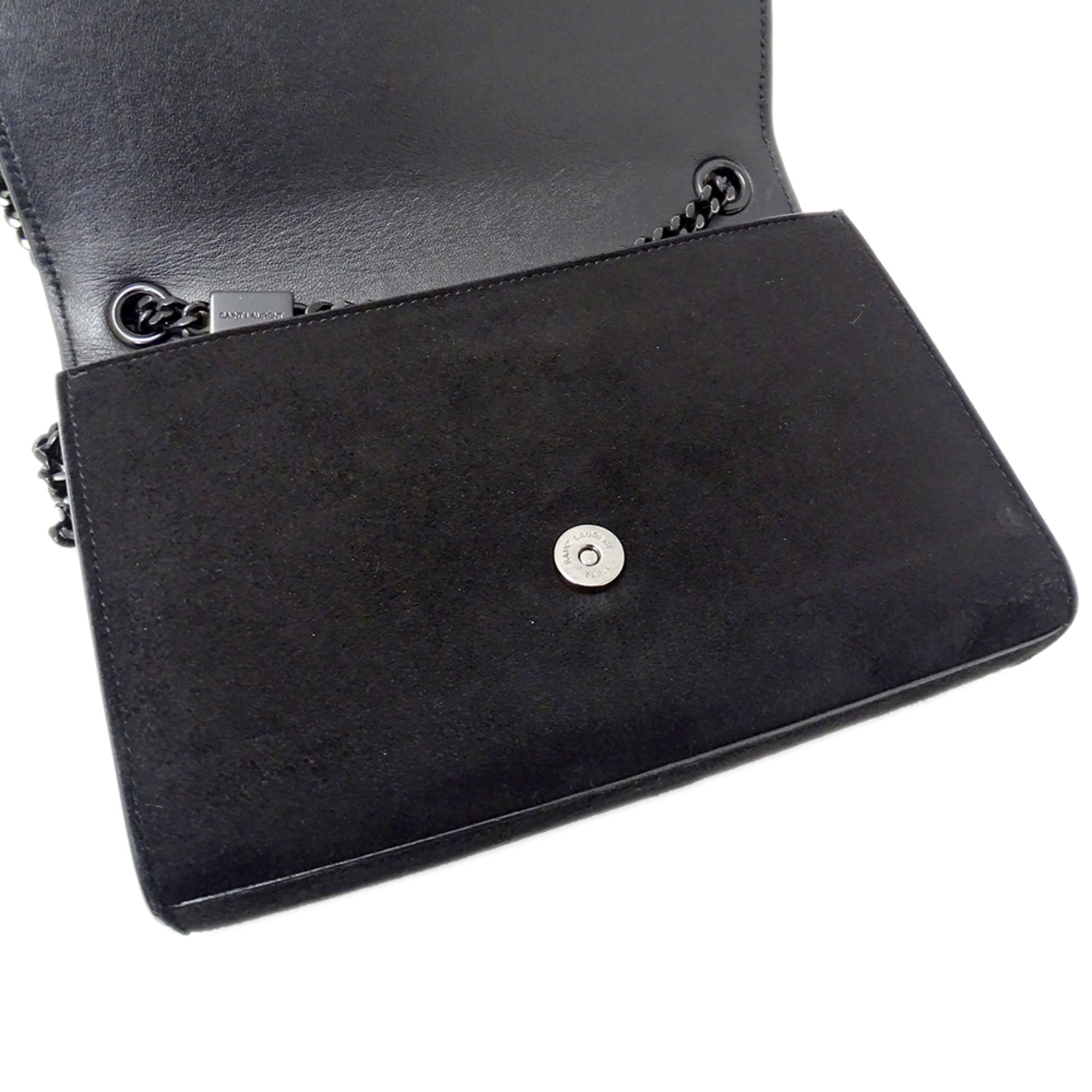 Saint Laurent Black Suede Rhinestone Handbag Shoulder Bag (Pre-Owned)