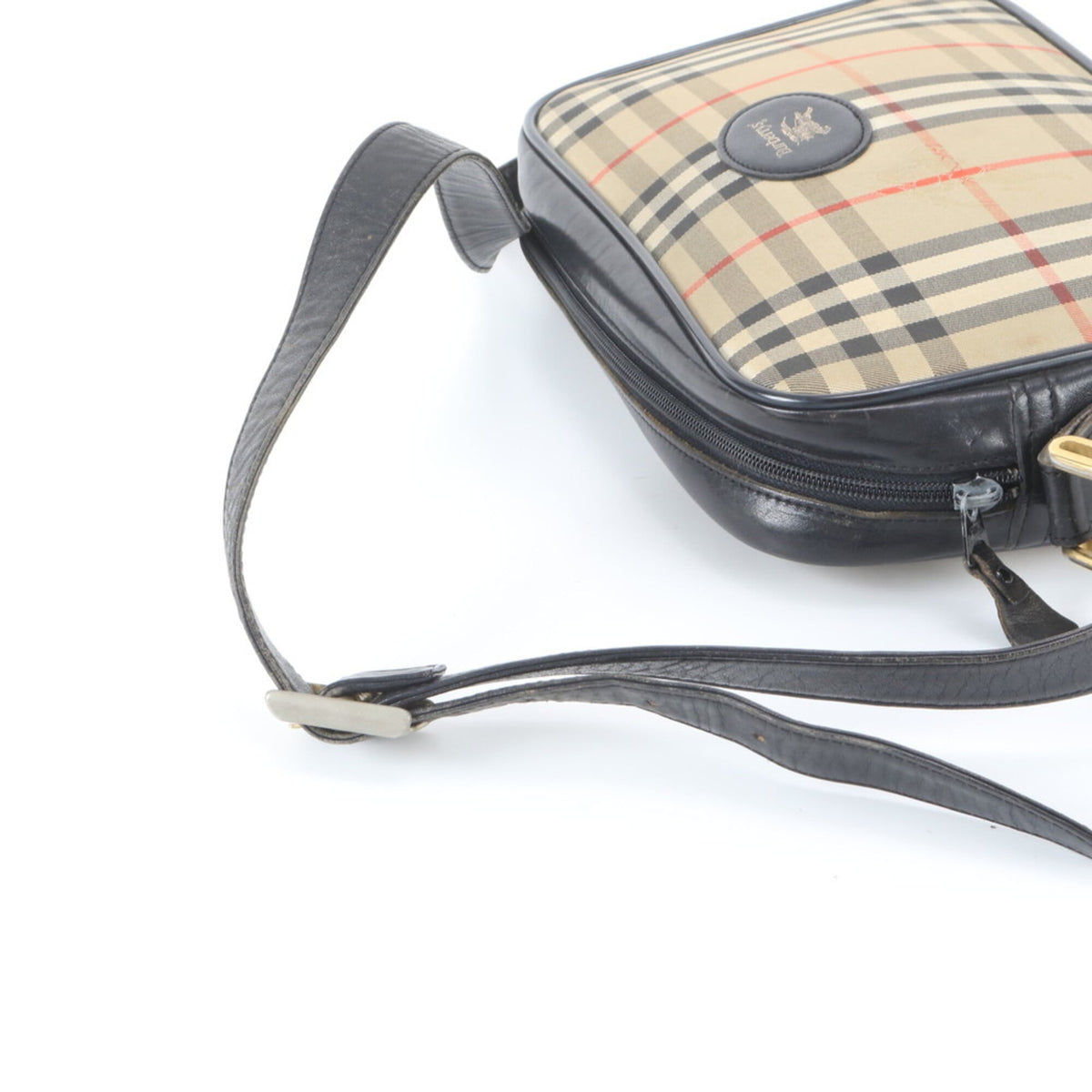 Burberry Black Leather Canvas Crossbody Bag Shoulder Bag (Pre-Owned)