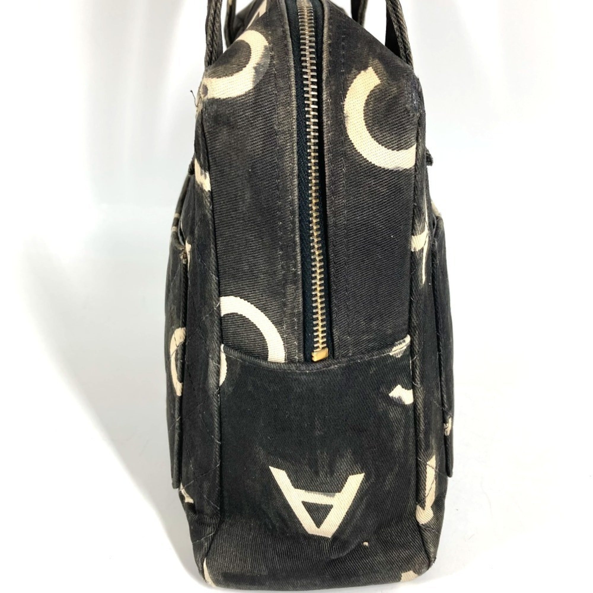Chanel Black White Canvas Handbag Tote Bag (Pre-Owned)