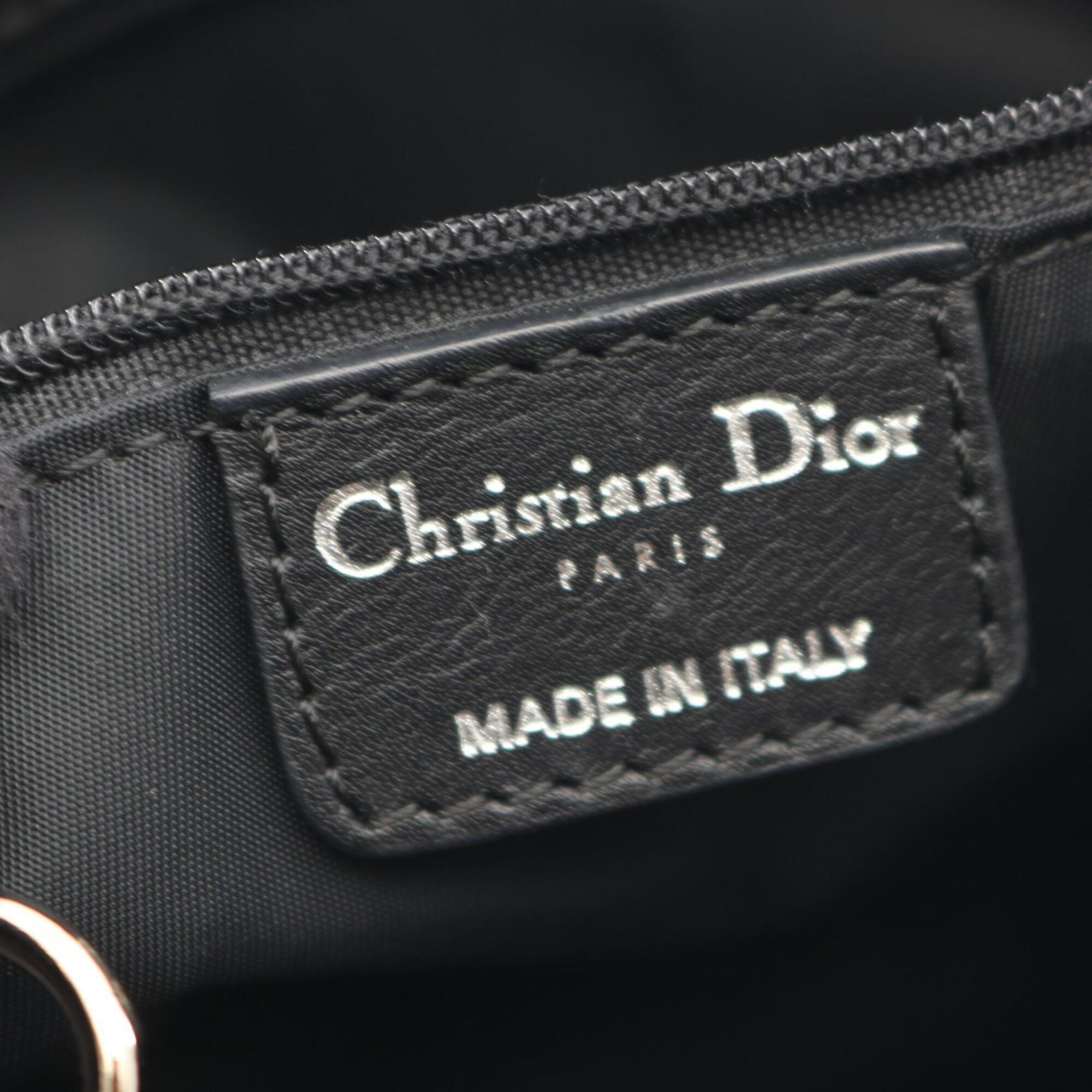 Christian Dior Black Leather Nylon Canvas Handbag Tote Bag (Pre-Owned)