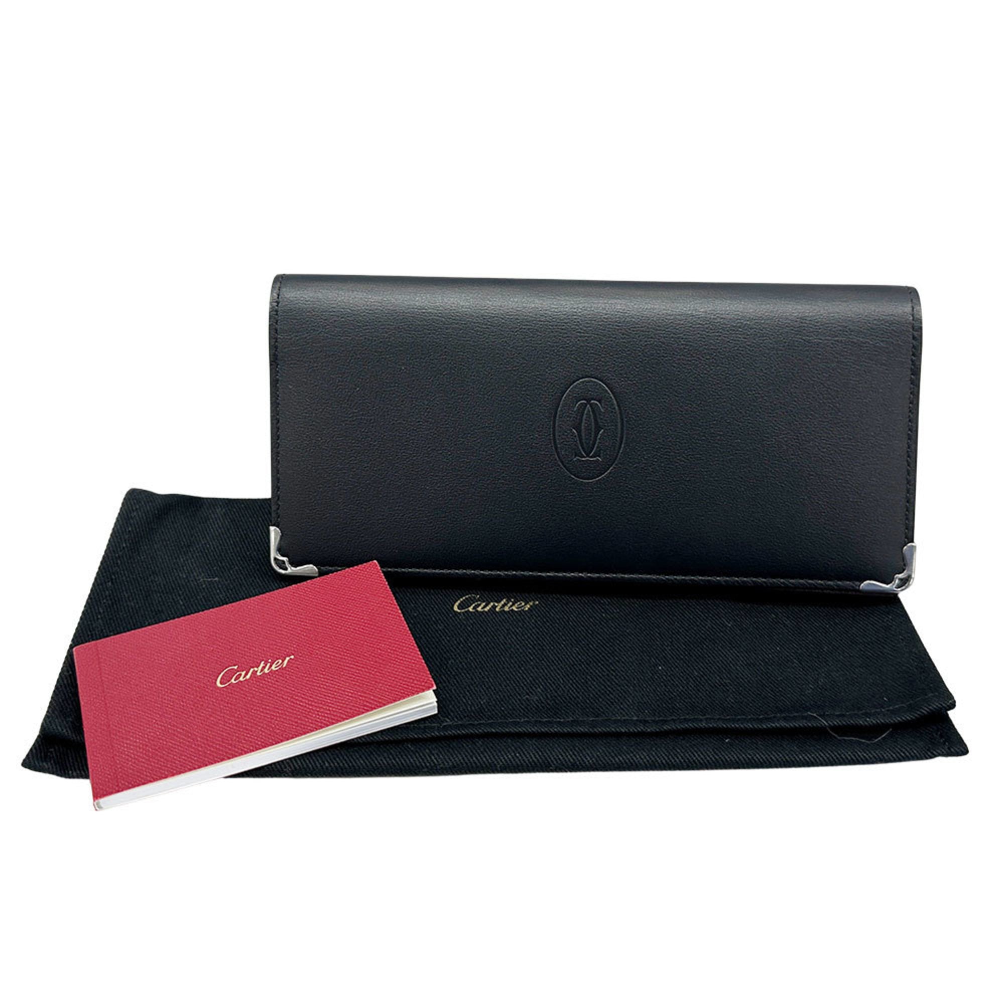 Cartier Black Leather Long Wallet (Bi-Fold) (Pre-Owned)