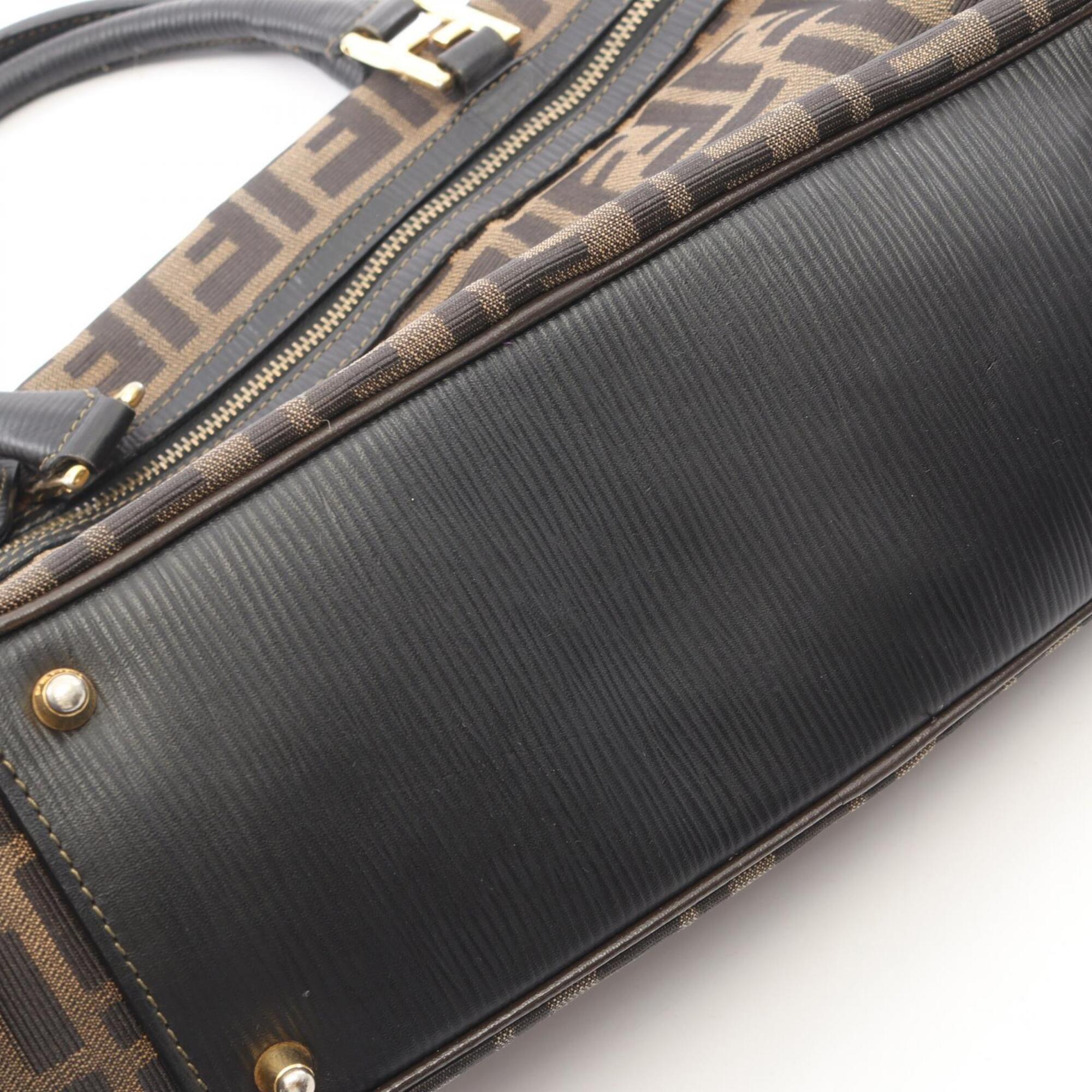 Fendi Black Brown Canvas Leather Handbag (Pre-Owned)