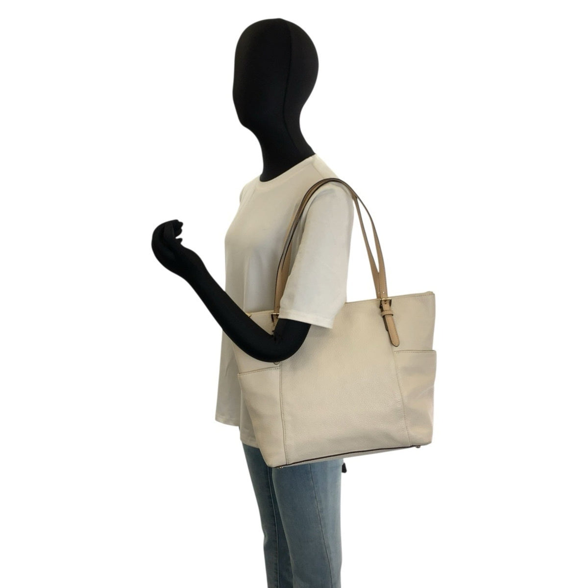 Michael Kors Beige Leather Shoulder Bag Tote Bag (Pre-Owned)