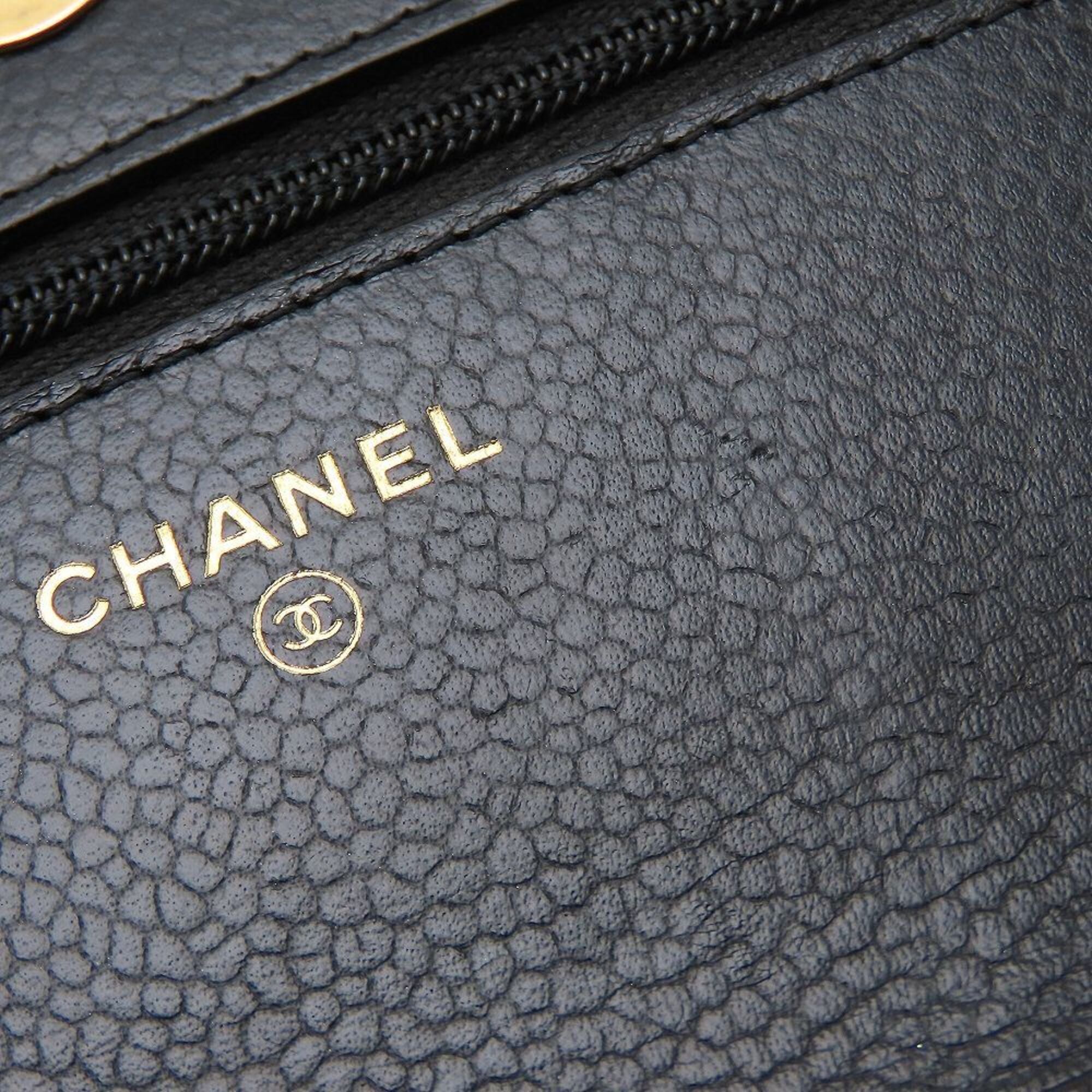 Chanel Black Grained Calfskin Chain/Shoulder Wallet (Pre-Owned)