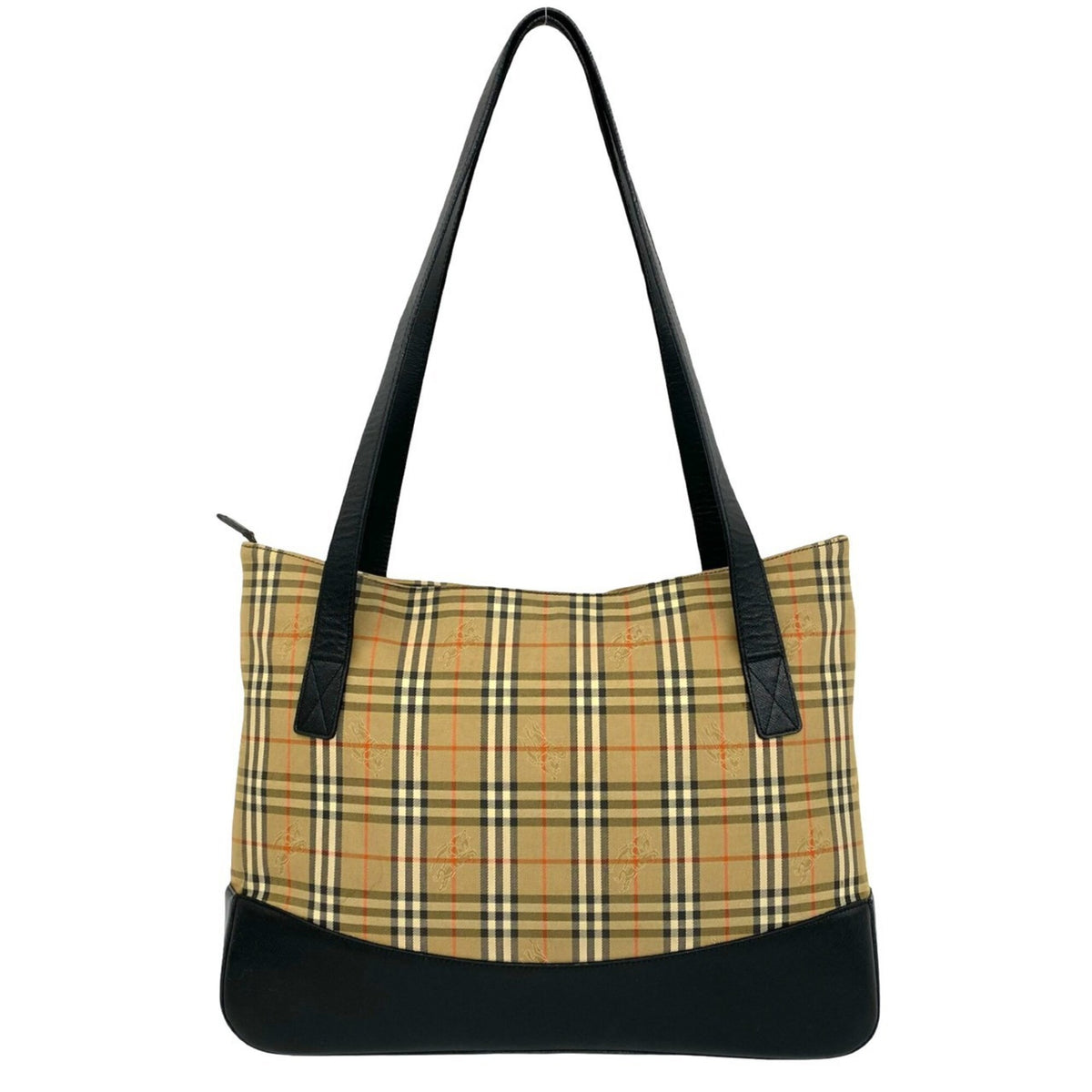 Burberry Beige Black Canvas Leather Handbag Tote Bag (Pre-Owned)