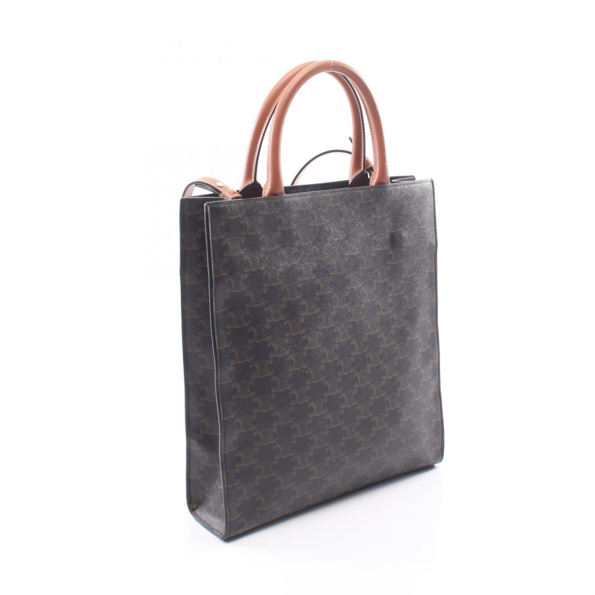Celine Black Brown Pvc Coated Canvas Leather Tote Bag (Pre-Owned)