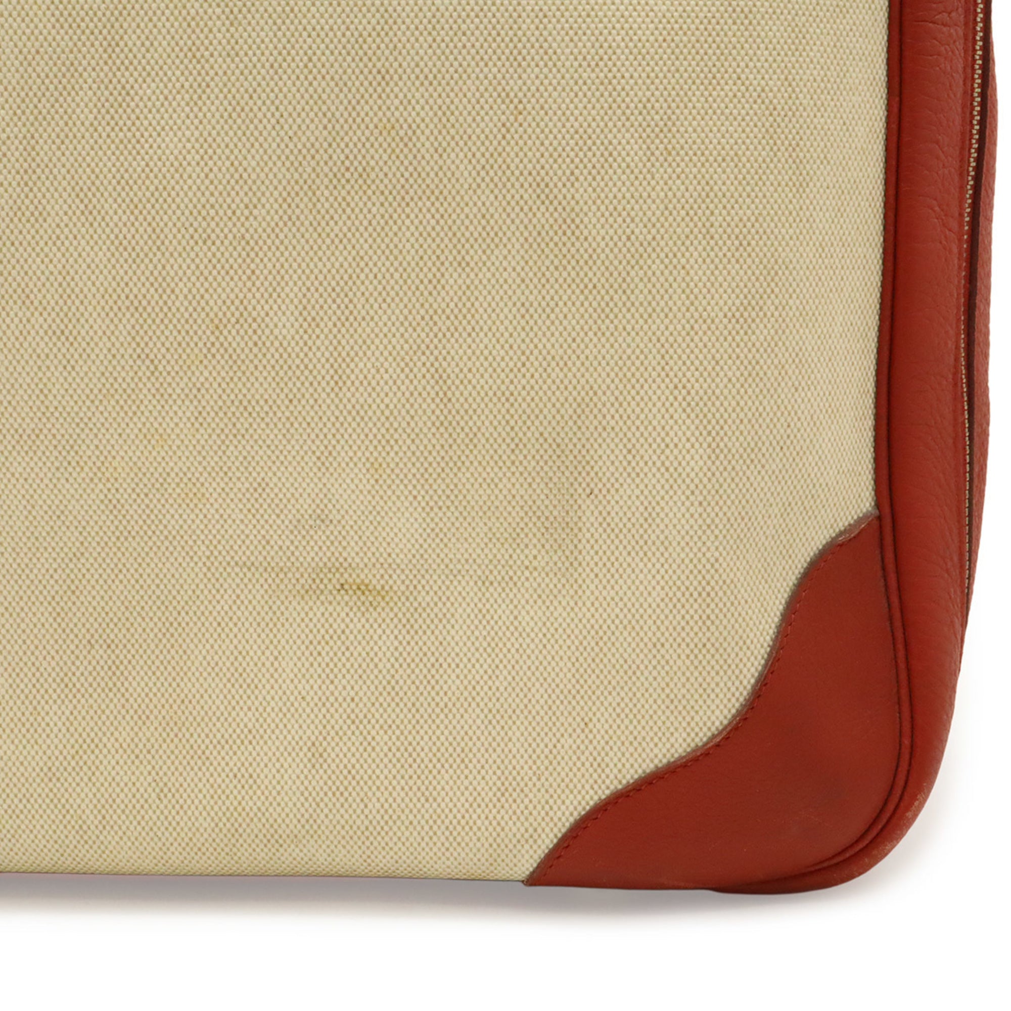Hermes Natural Red Color Toile H Taurillon Clemence Leather Boston Bag (Pre-Owned)