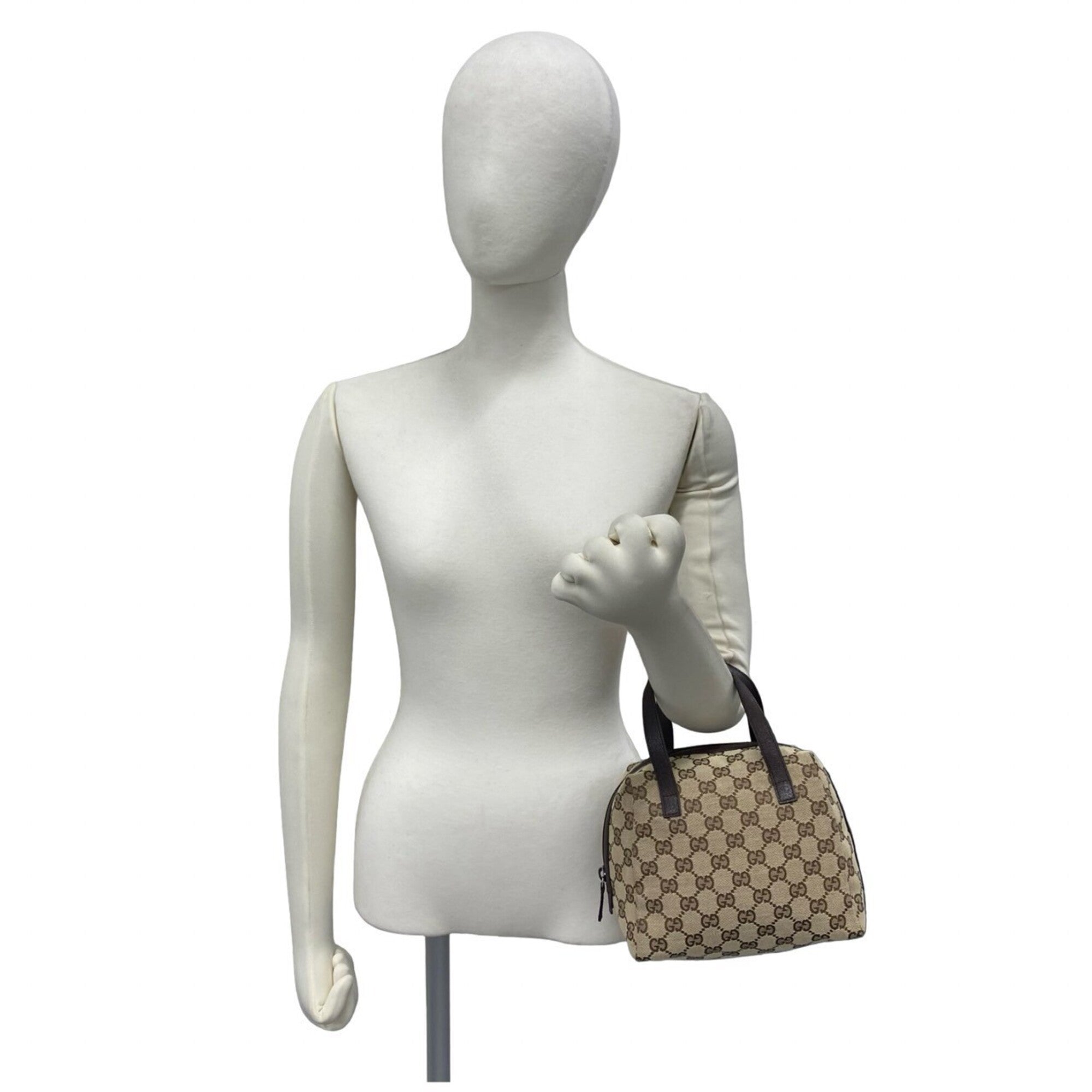 Gucci Brown Canvas Leather Boston Bag Handbag (Pre-Owned)