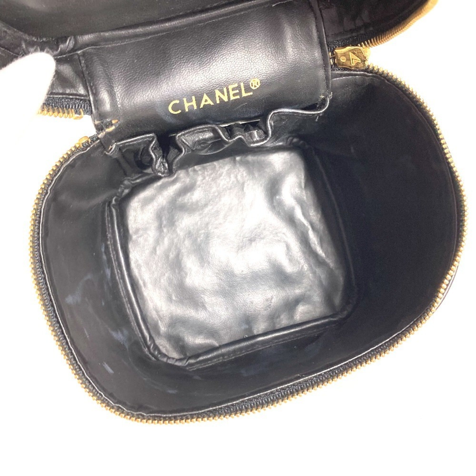 Chanel Black Leather Handbag Pouch Vanity Bag (Pre-Owned)
