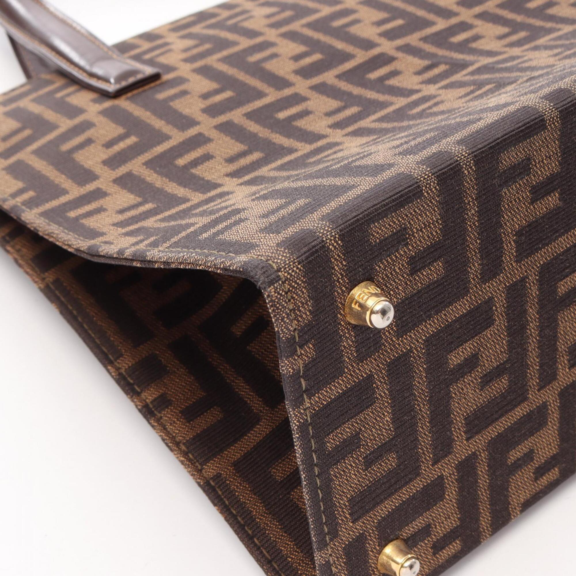 Fendi Black Brown Canvas Leather Handbag Tote Bag (Pre-Owned)