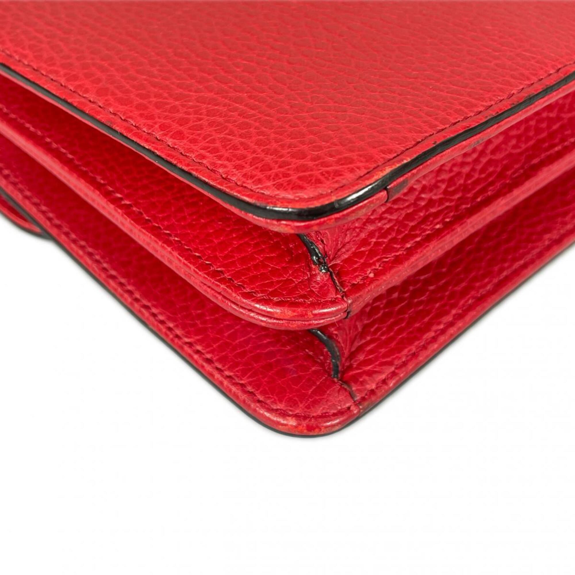 Gucci Red Color Leather Shoulder Bag (Pre-Owned)
