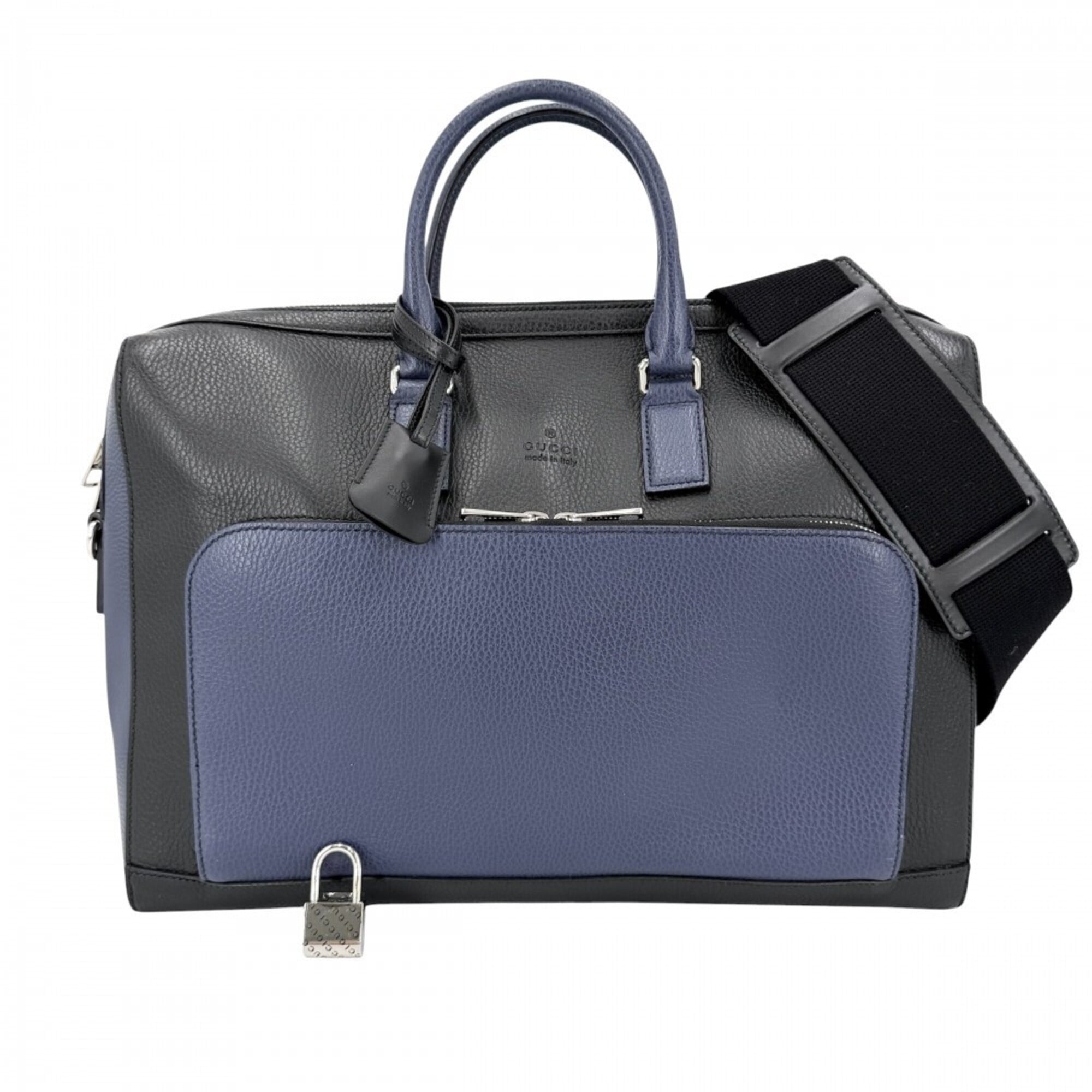Gucci Black Navy White Leather Briefcase Handbag Shoulder Bag Tote Bag (Pre-Owned)