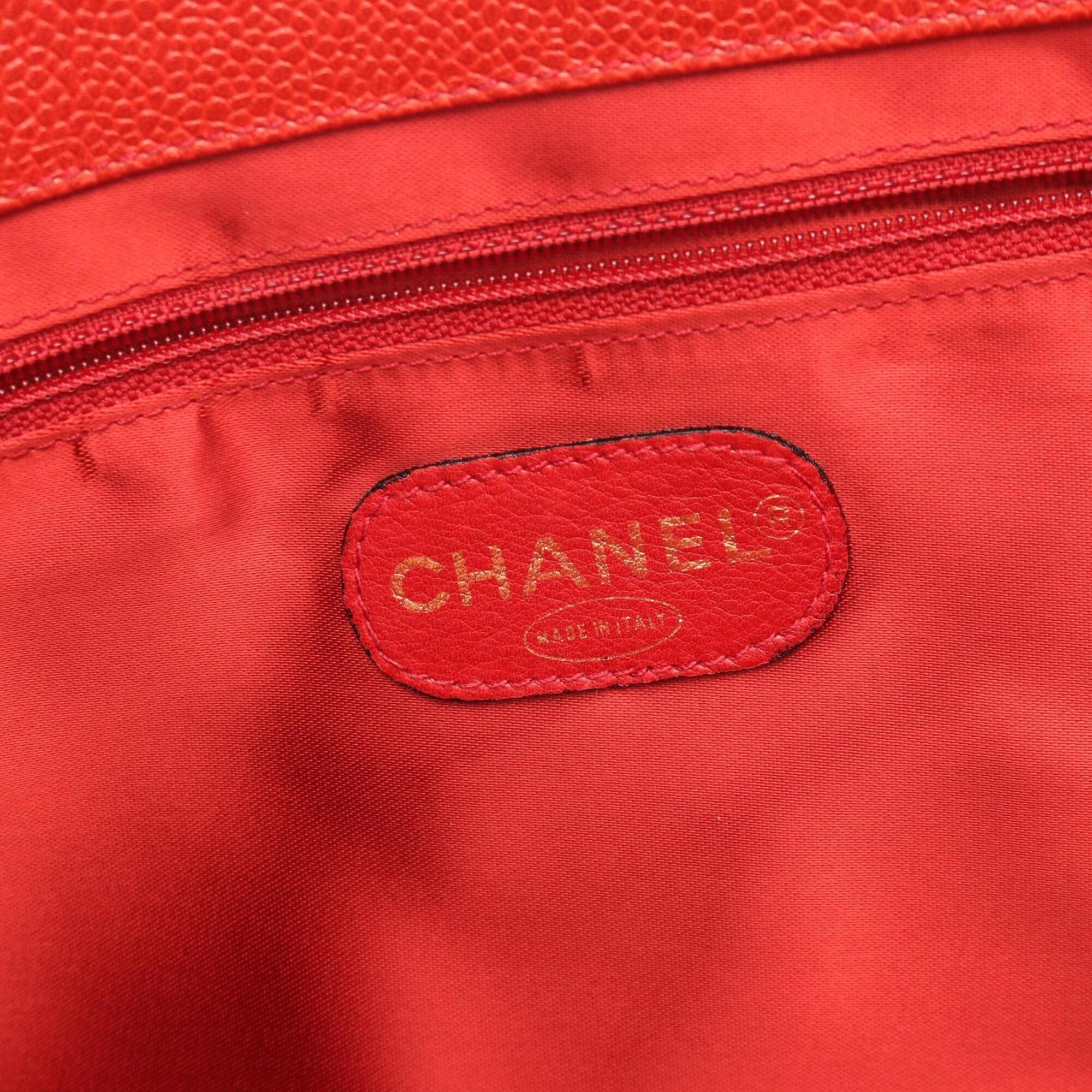 Chanel Red Color Grained Calfskin Handbag Tote Bag (Pre-Owned)