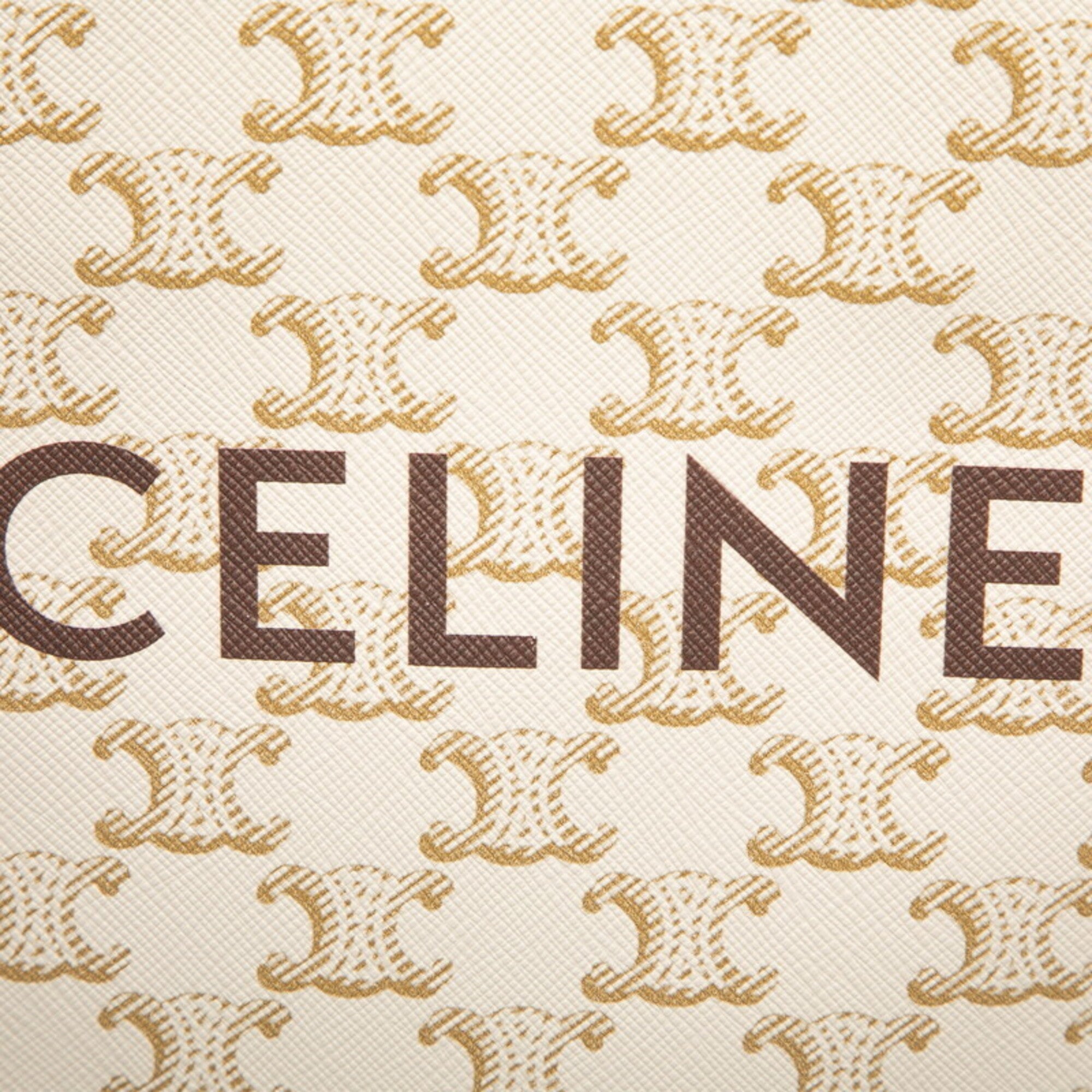 Celine Brown White Pvc Leather Handbag Shoulder Bag (Pre-Owned)