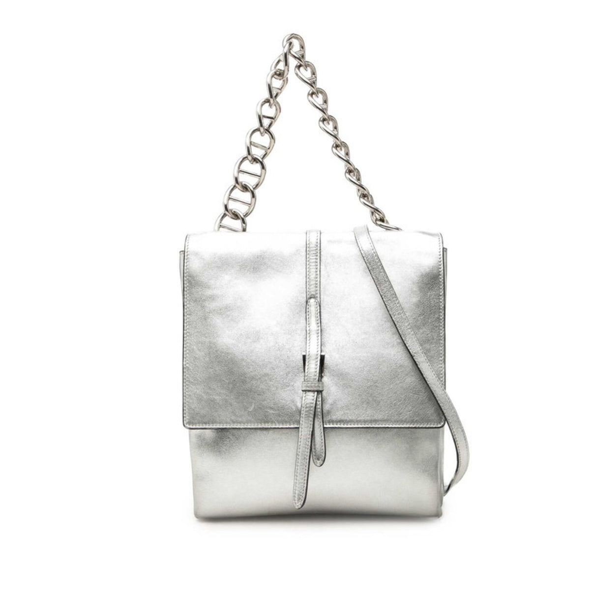 Prada Silver Leather Handbag Shoulder Bag (Pre-Owned)