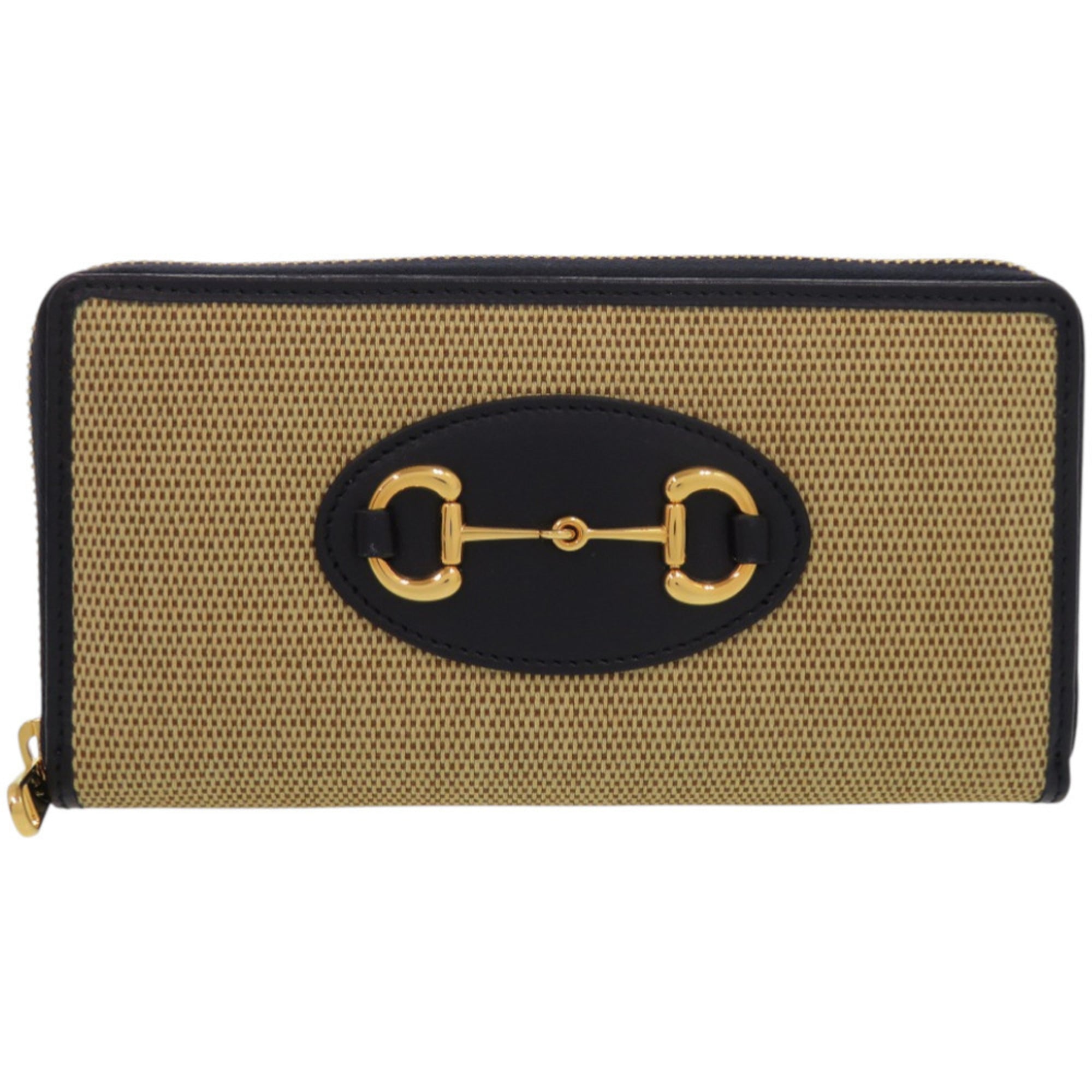 Gucci Beige Navy Canvas Leather Long Wallet (Bi-Fold) (Pre-Owned)